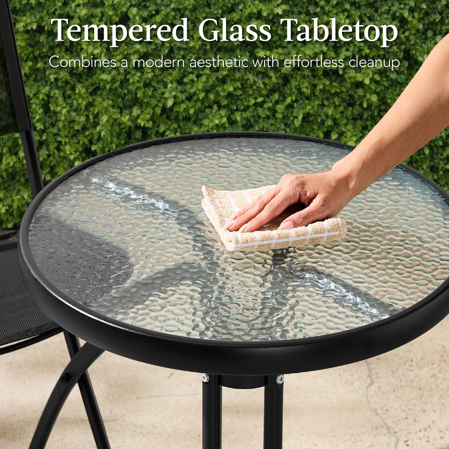 3-Piece Bistro Set w/ Glass Table, 2 Foldable Chairs