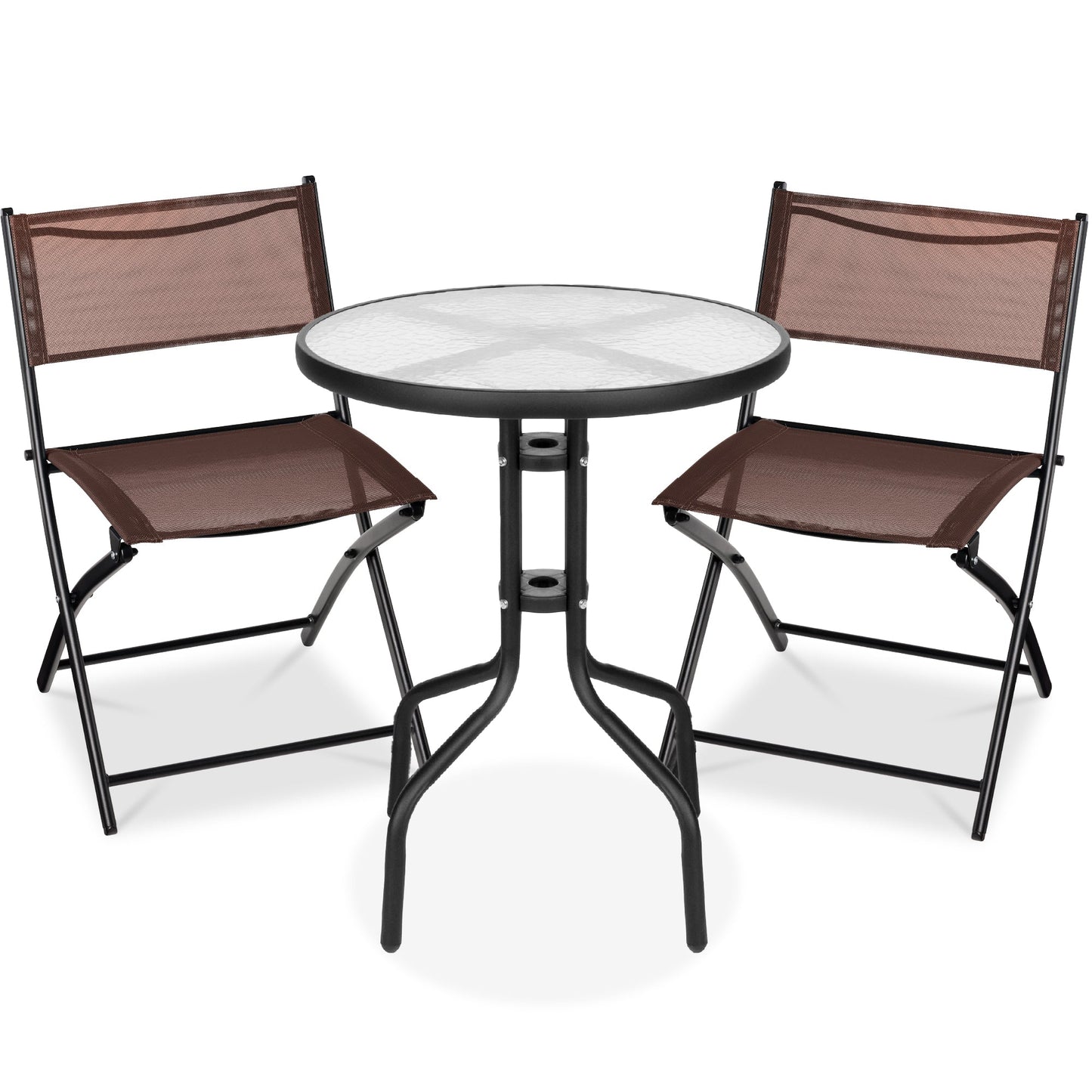 3-Piece Bistro Set w/ Glass Table, 2 Foldable Chairs