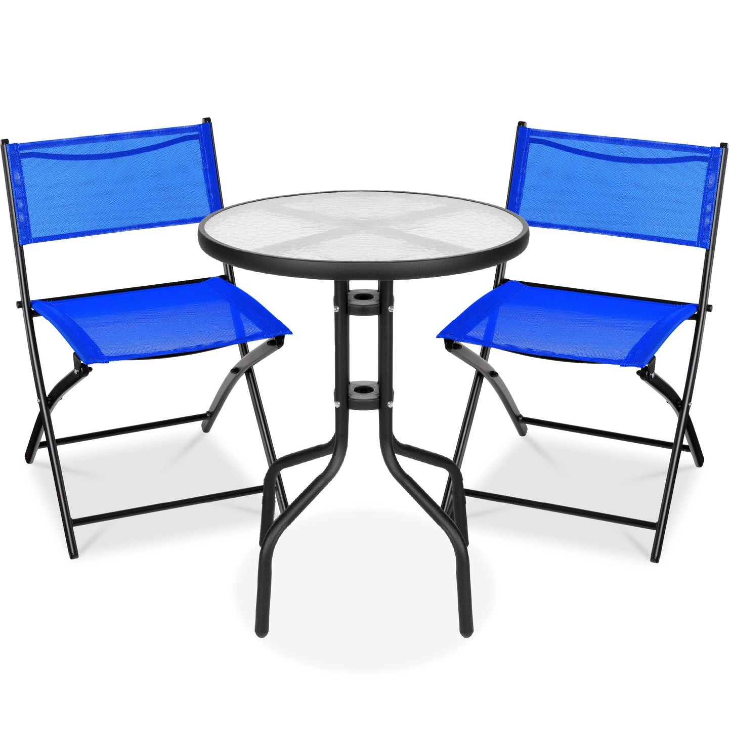 3-Piece Bistro Set w/ Glass Table, 2 Foldable Chairs