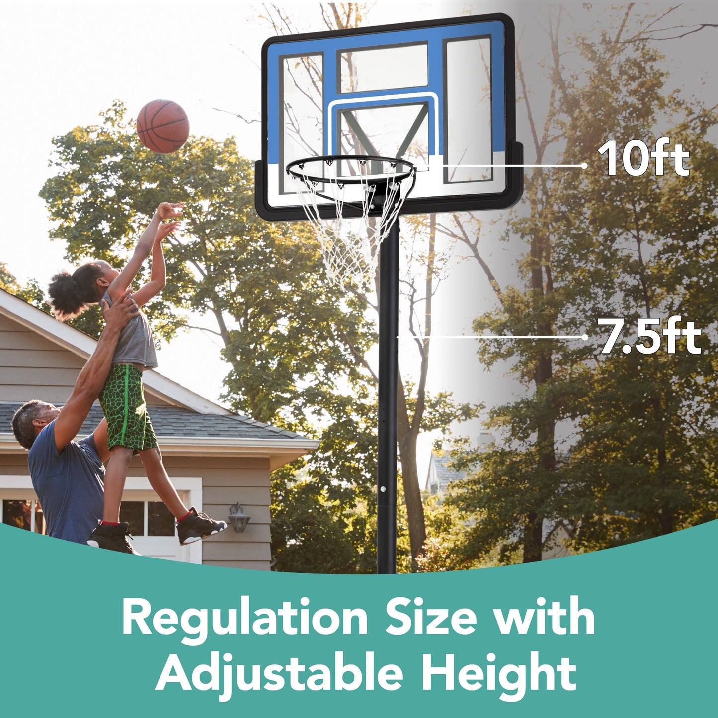 Adjustable Regulation-Size Basketball Hoop w/ Fillable Base, 2 Wheels