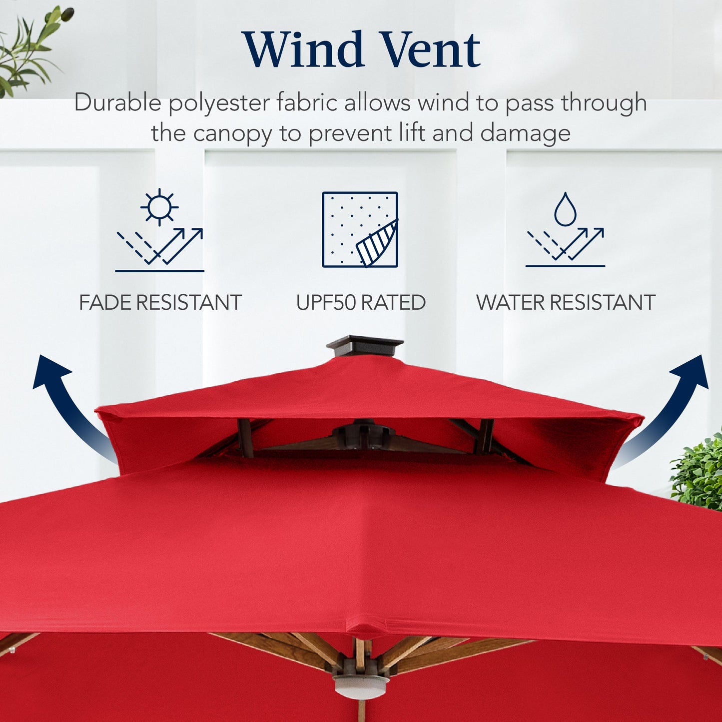 Woodgrain Pattern 2-Tier Outdoor Solar LED Cantilever Umbrella - 10x10ft