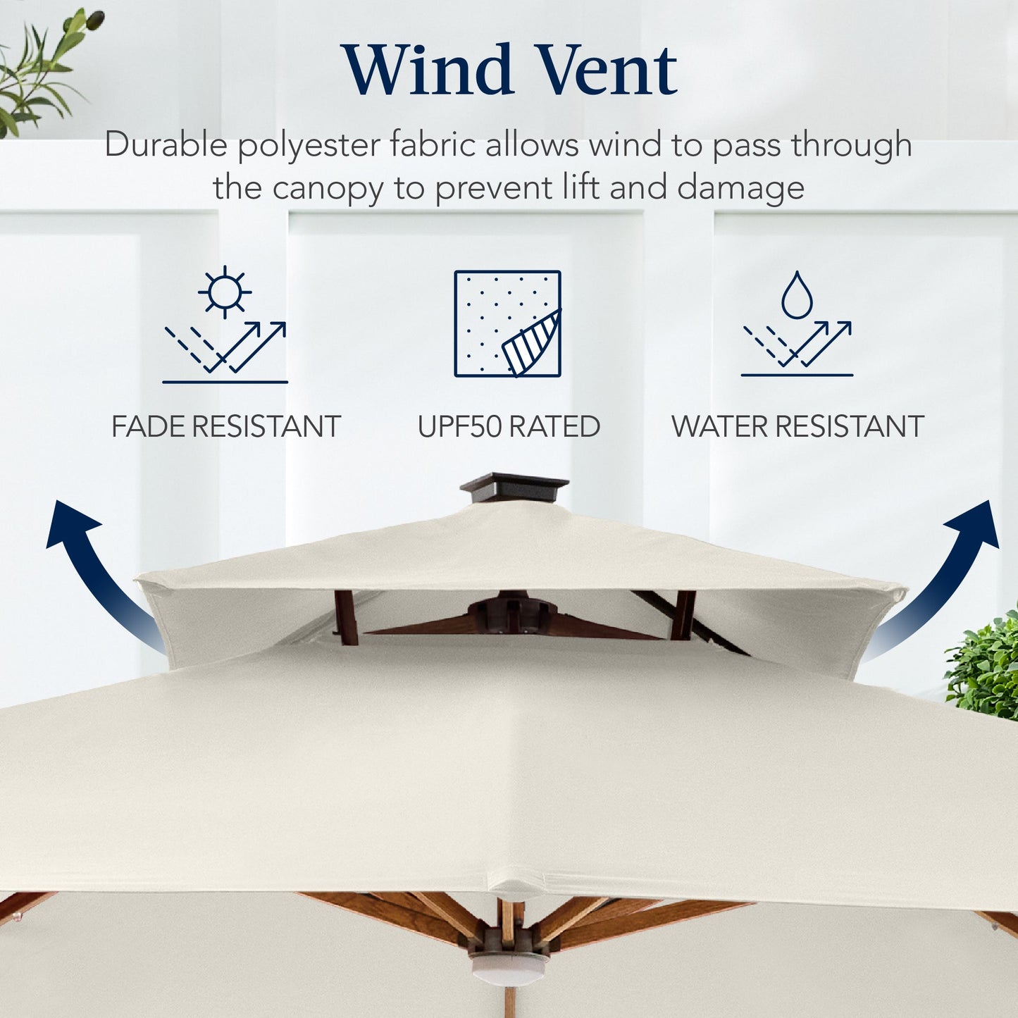 Woodgrain Pattern 2-Tier Outdoor Solar LED Cantilever Umbrella - 10x10ft