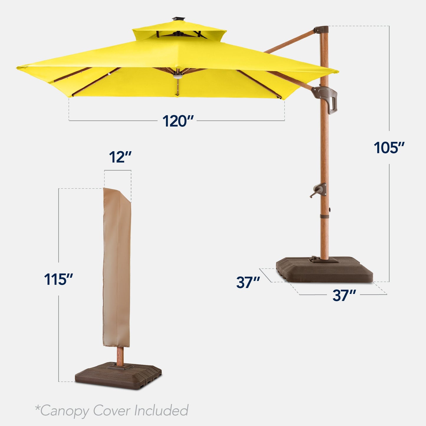 Woodgrain Pattern 2-Tier Outdoor Solar LED Cantilever Umbrella - 10x10ft
