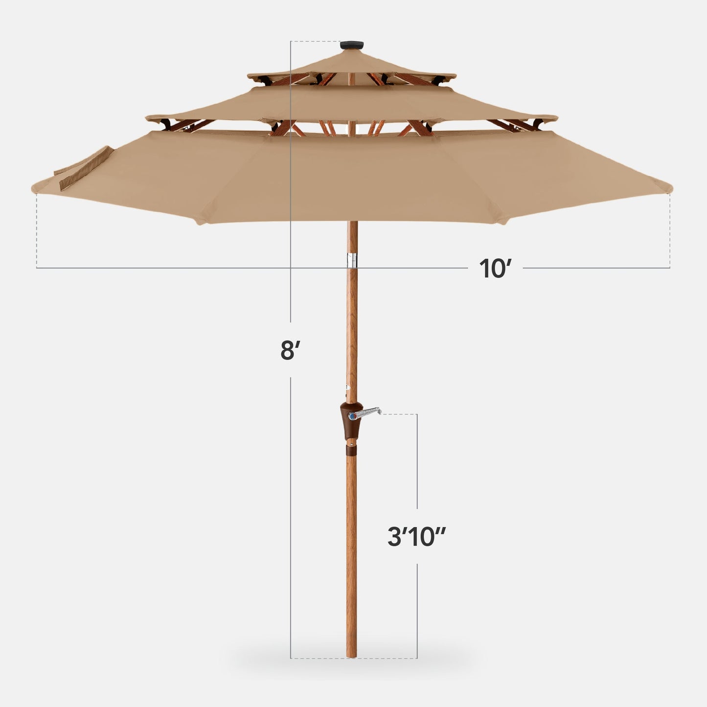 3-Tier Woodgrain Pattern Solar Patio Umbrella, Tilt Adjustment - 10ft