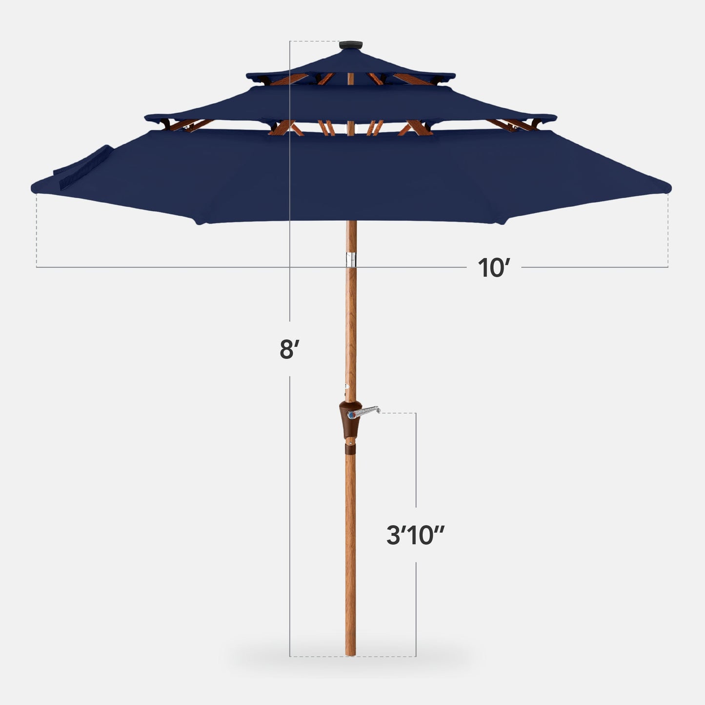 3-Tier Woodgrain Pattern Solar Patio Umbrella, Tilt Adjustment - 10ft