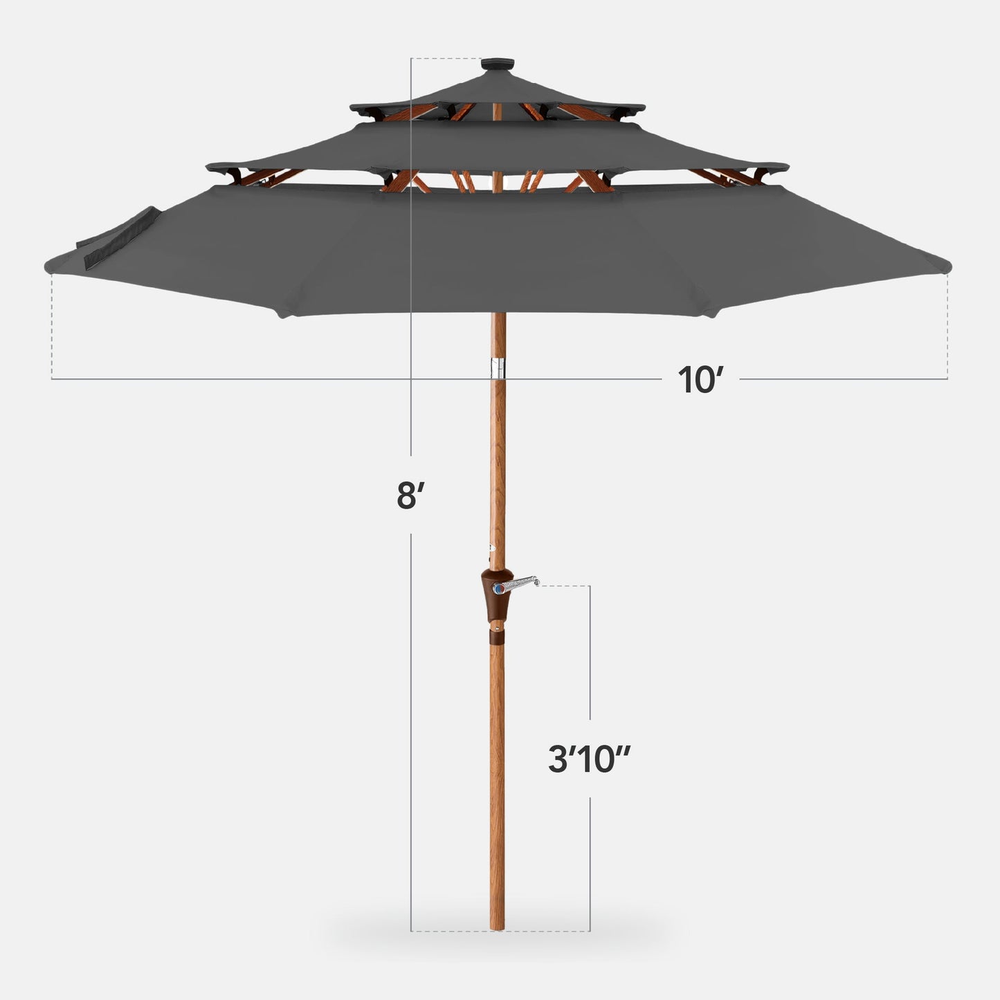 3-Tier Woodgrain Pattern Solar Patio Umbrella, Tilt Adjustment - 10ft