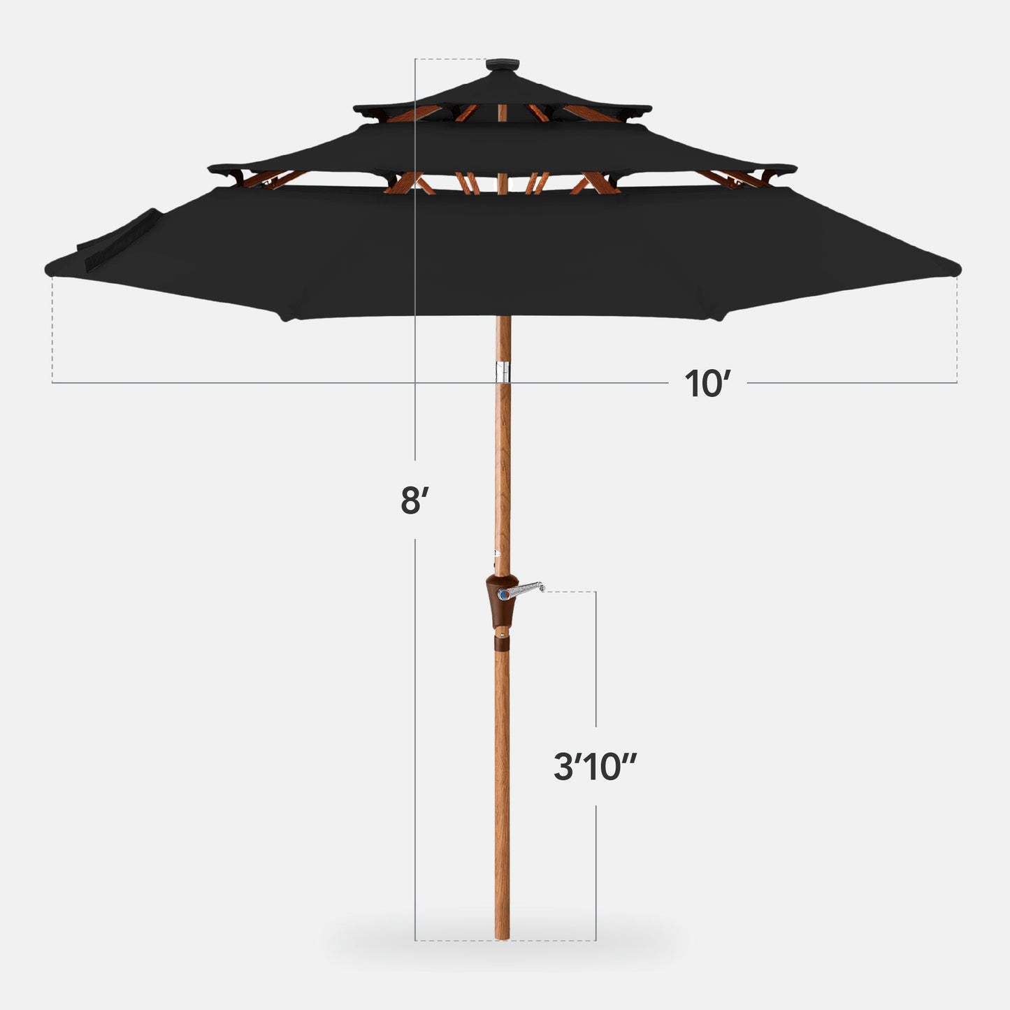 3-Tier Woodgrain Pattern Solar Patio Umbrella, Tilt Adjustment - 10ft