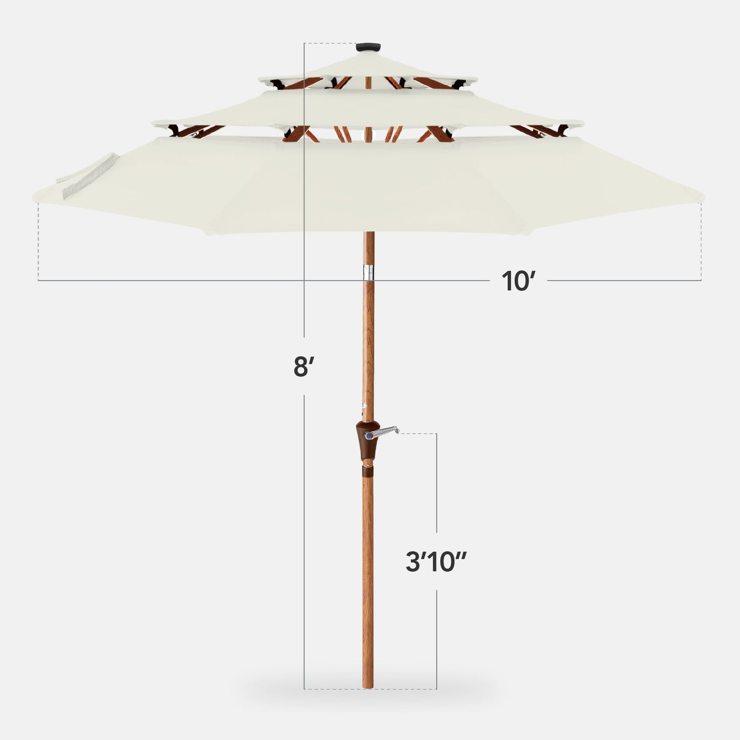 3-Tier Woodgrain Pattern Solar Patio Umbrella, Tilt Adjustment - 10ft