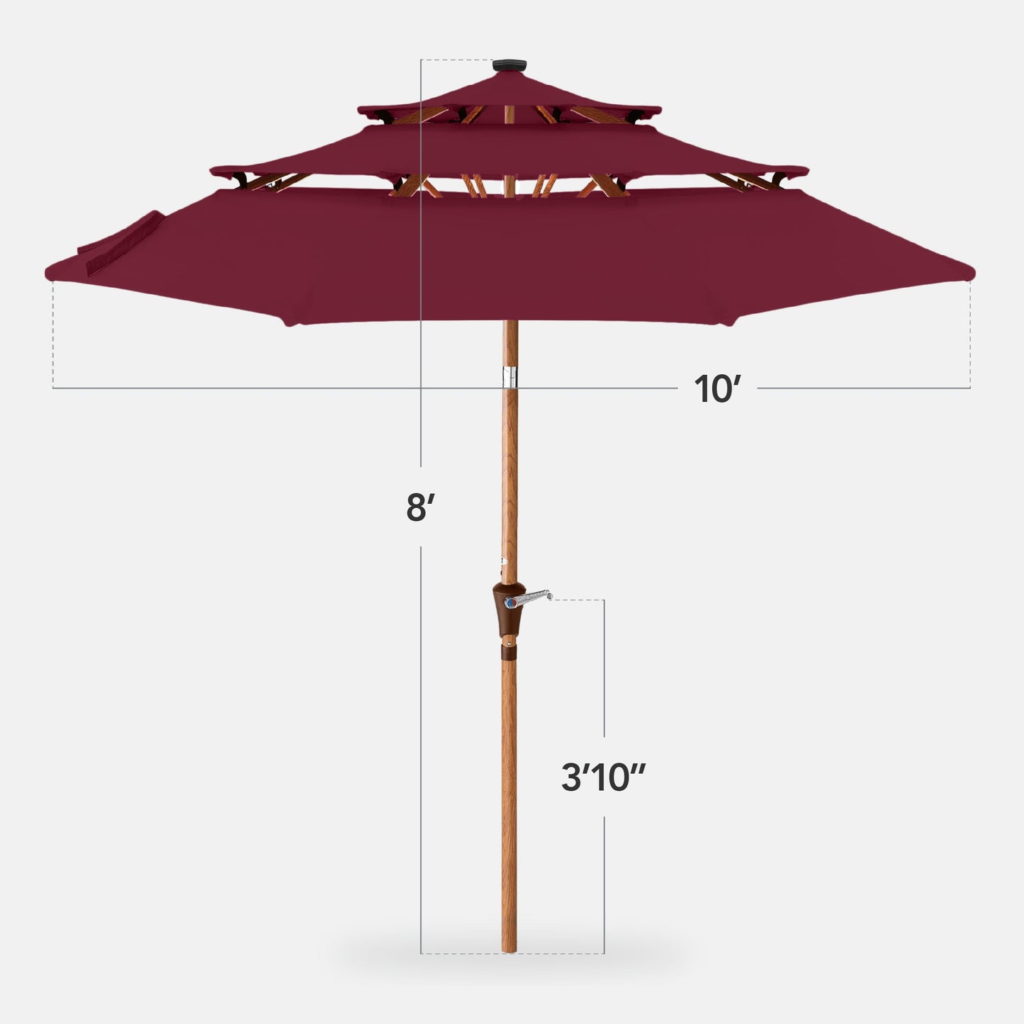3-Tier Woodgrain Pattern Solar Patio Umbrella, Tilt Adjustment - 10ft