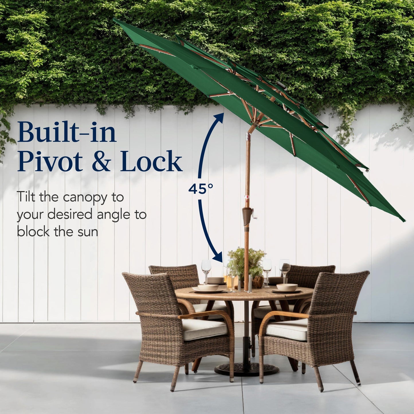 3-Tier Woodgrain Pattern Solar Patio Umbrella, Tilt Adjustment - 10ft
