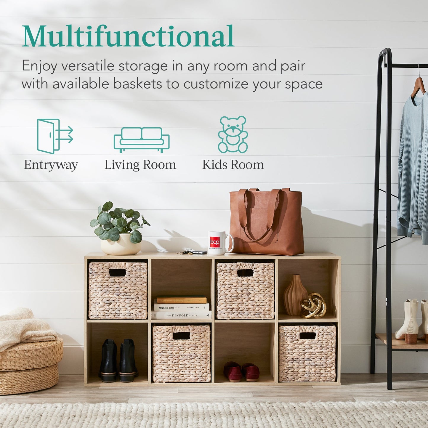 8-Cube Bookshelf, 13.5in Storage Display w/ Removable Panels, Customizable