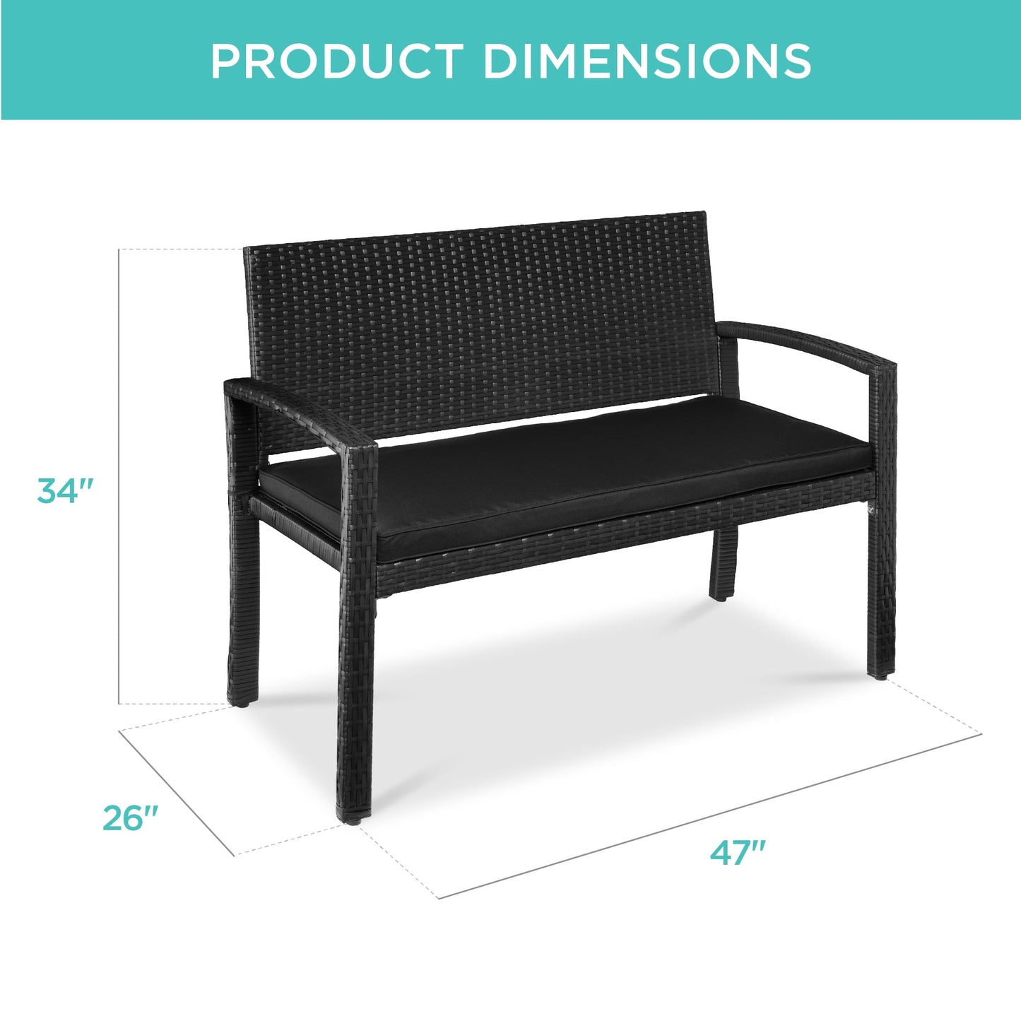 2-Person Wicker Porch Bench for Outdoor, Garden w/ 700lb Capacity - 47in