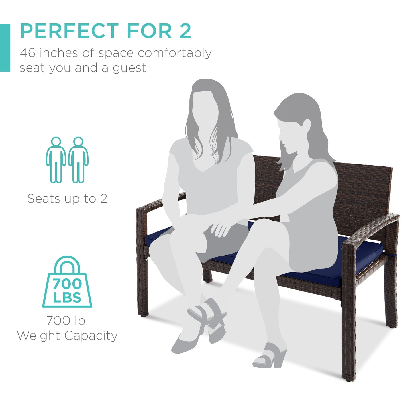 2-Person Wicker Porch Bench for Outdoor, Garden w/ 700lb Capacity - 47in