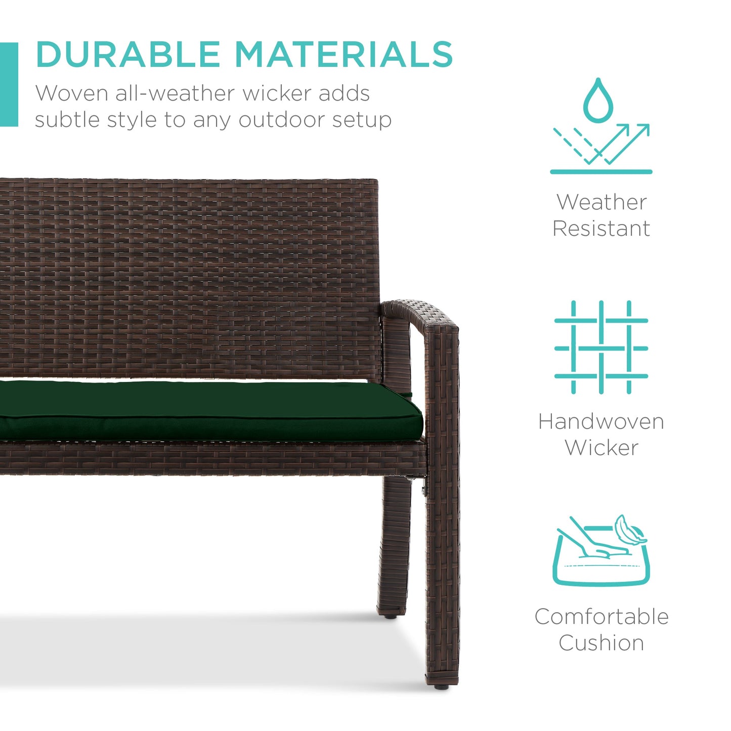 2-Person Wicker Porch Bench for Outdoor, Garden w/ 700lb Capacity - 47in