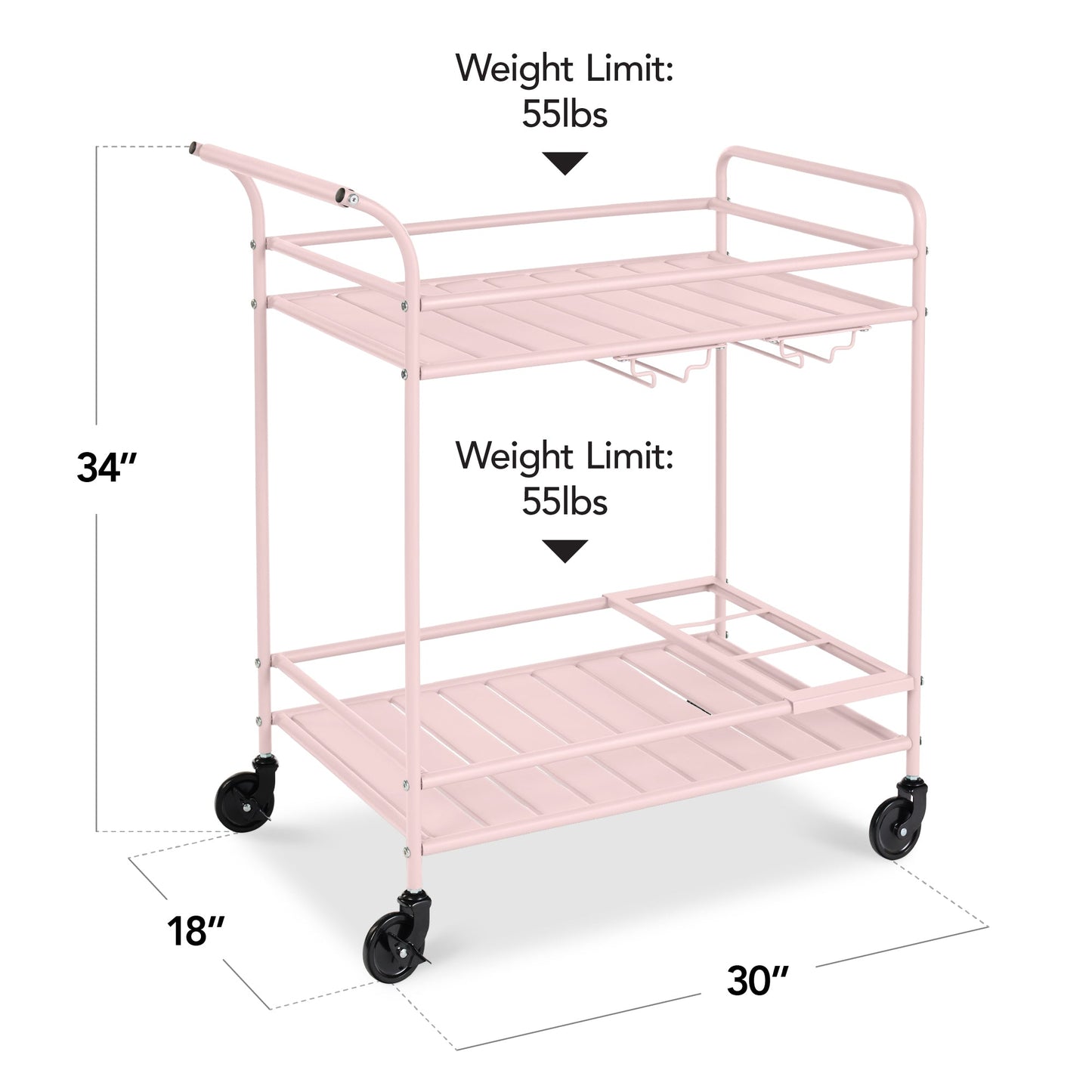 2-Tier Rolling Bar Cart Indoor/Outdoor w/ Shelves, Wine Rack, Locking Wheels
