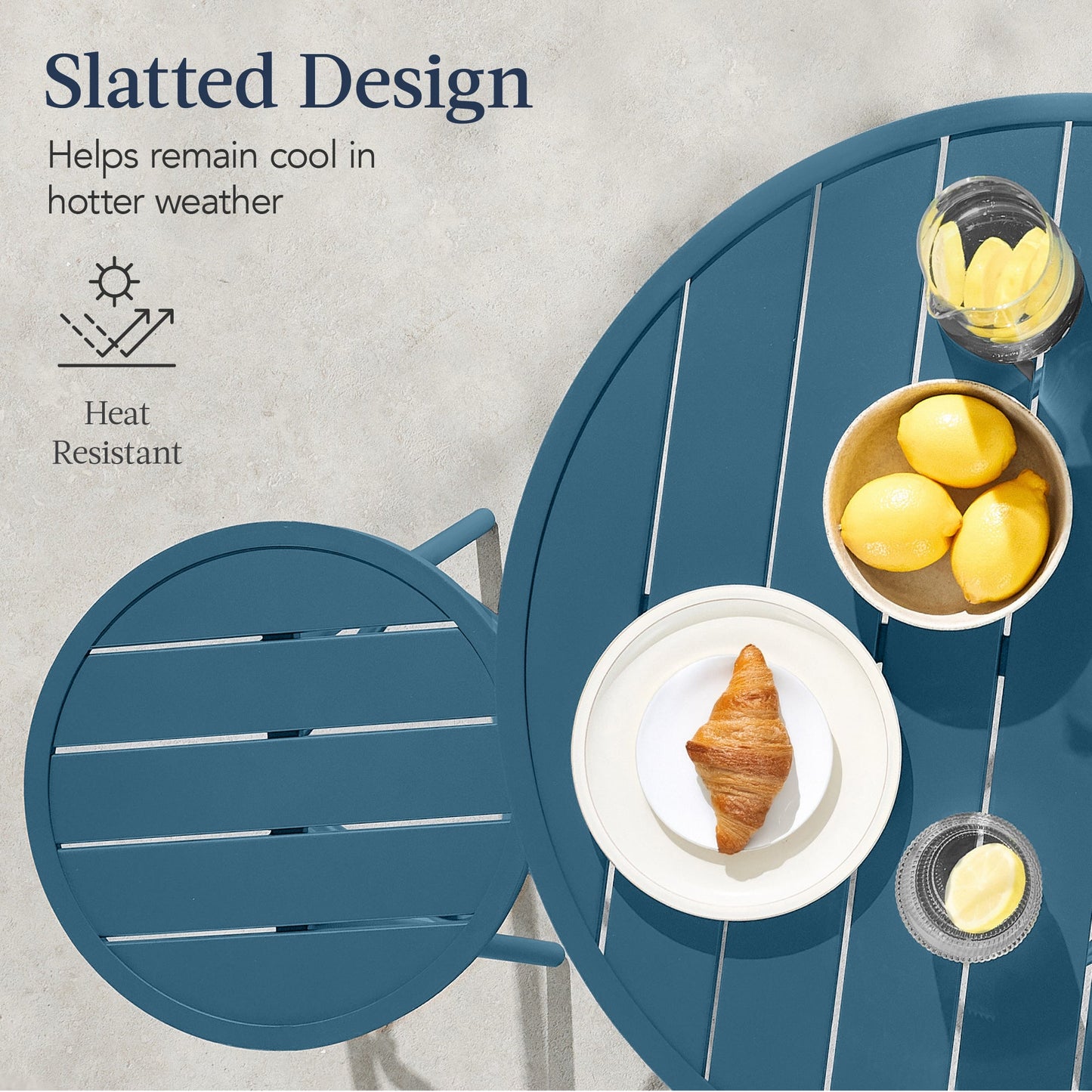 3-Piece Patio Bar Height Bistro Set w/ Backless Stools, Slatted Design