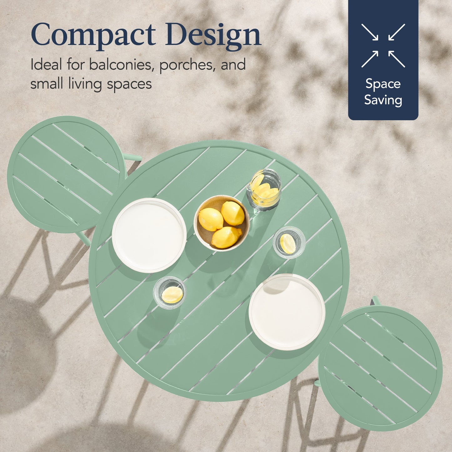 3-Piece Patio Bar Height Bistro Set w/ Backless Stools, Slatted Design