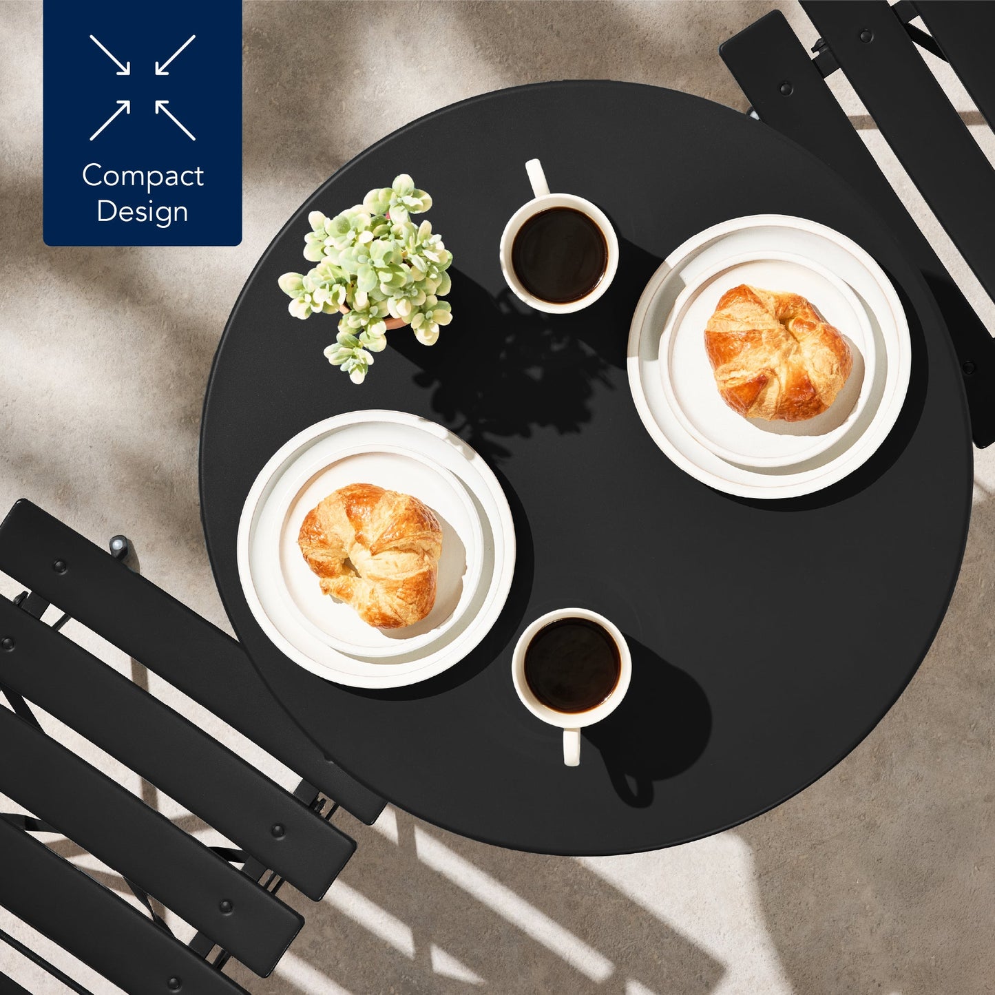 3-Piece Small Folding Patio Bistro Set w/ 2 Chairs