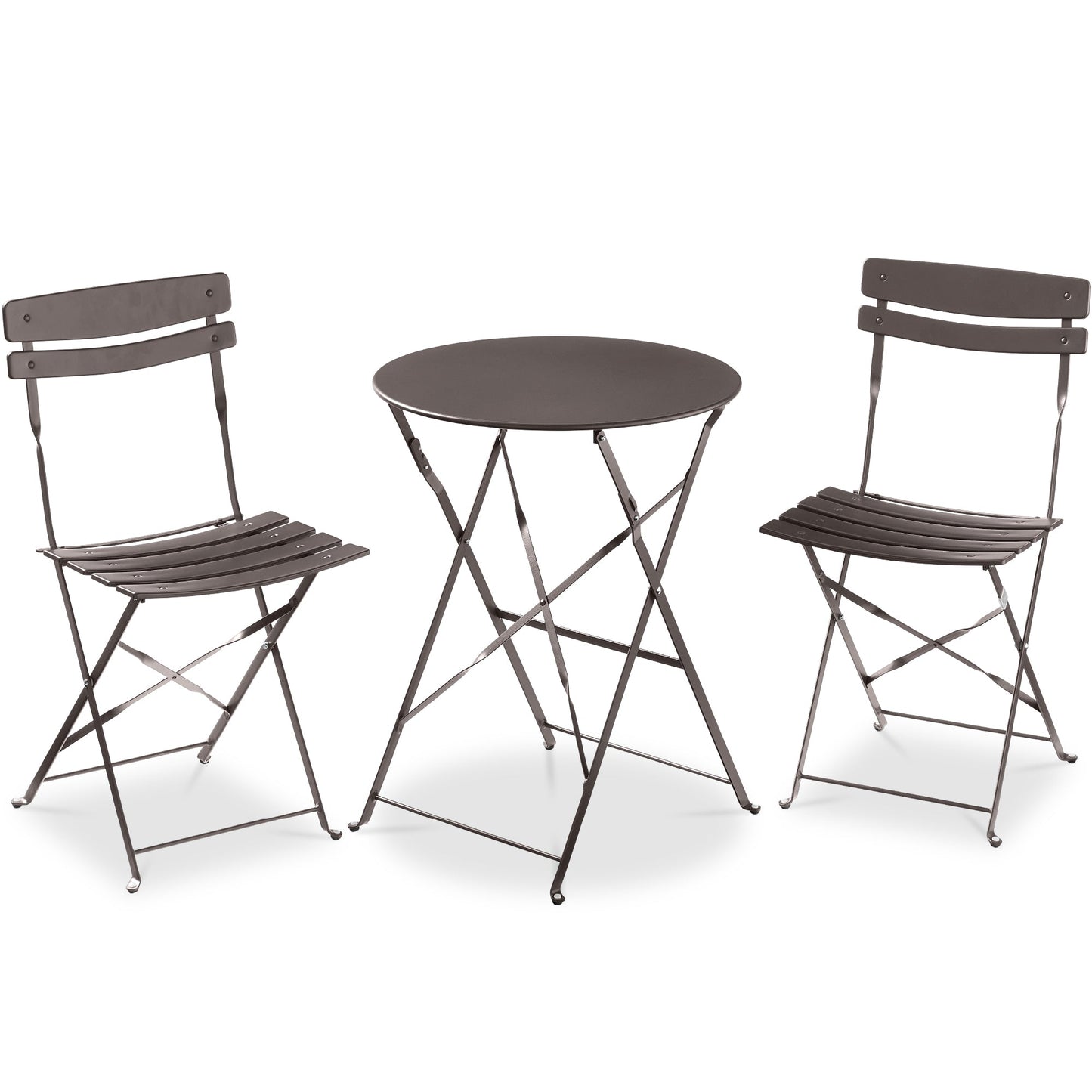 3-Piece Small Folding Patio Bistro Set w/ 2 Chairs