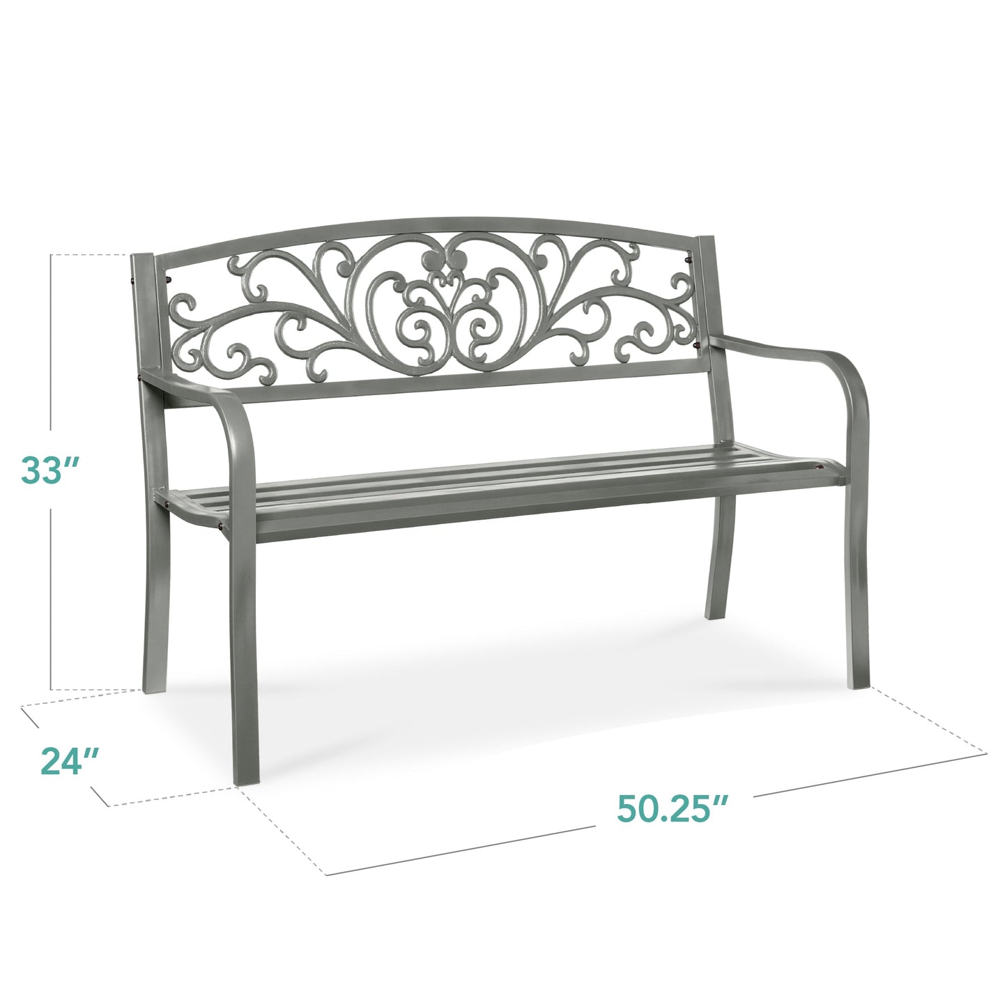 Steel Bench for Outdoor, Patio, Garden w/ Floral Design - 50in