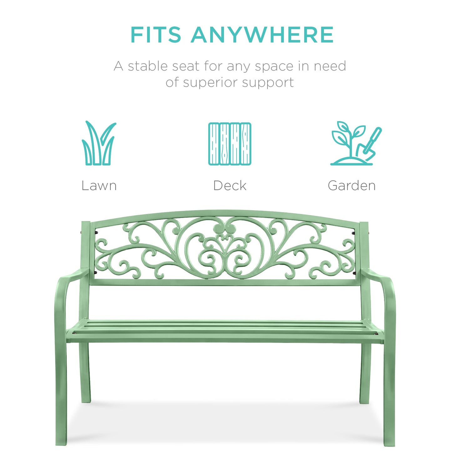 Steel Bench for Outdoor, Patio, Garden w/ Floral Design - 50in