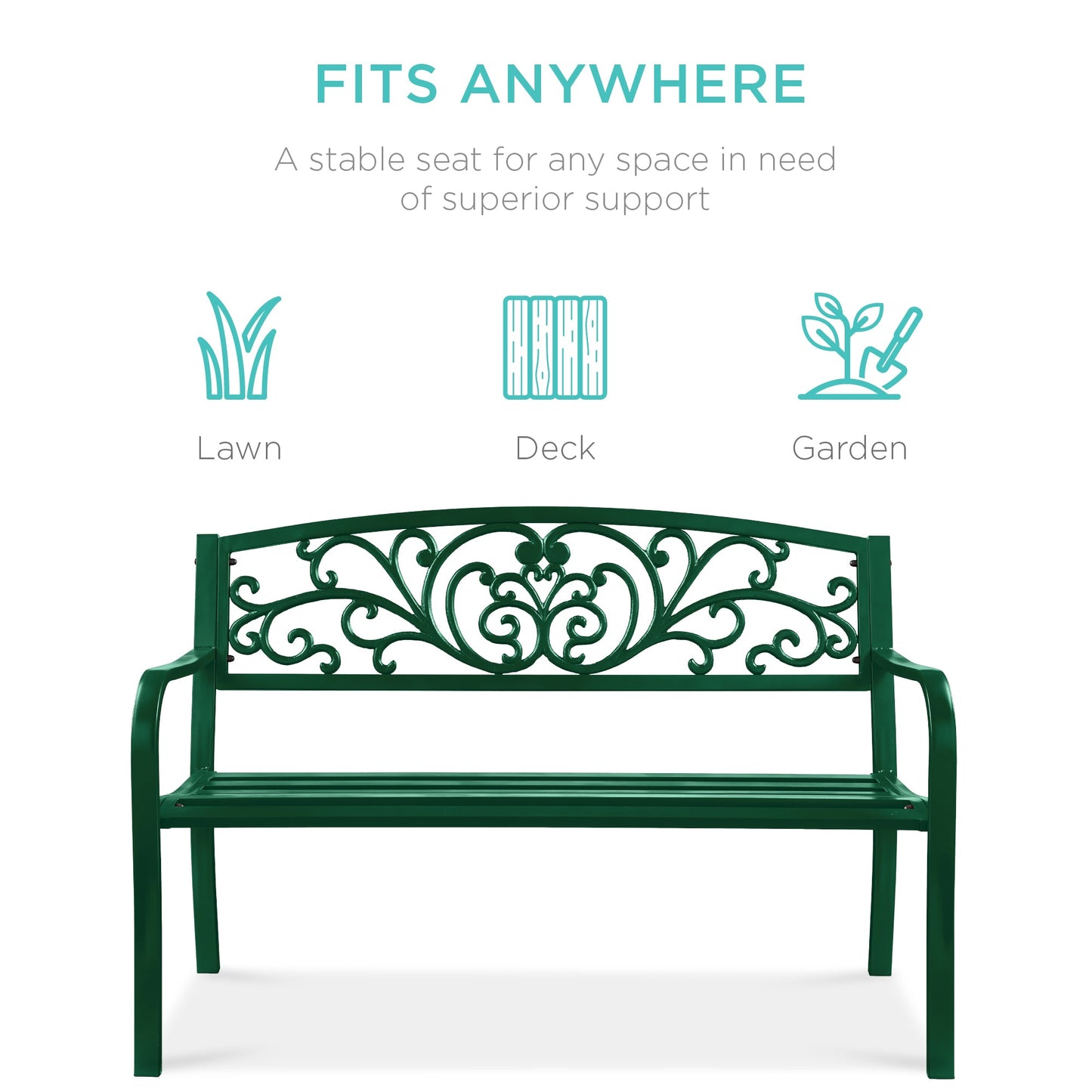 Steel Bench for Outdoor, Patio, Garden w/ Floral Design - 50in