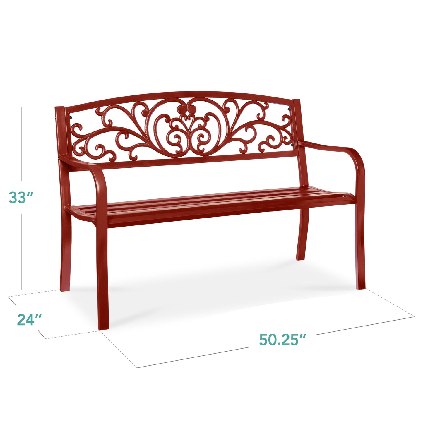 Steel Bench for Outdoor, Patio, Garden w/ Floral Design - 50in