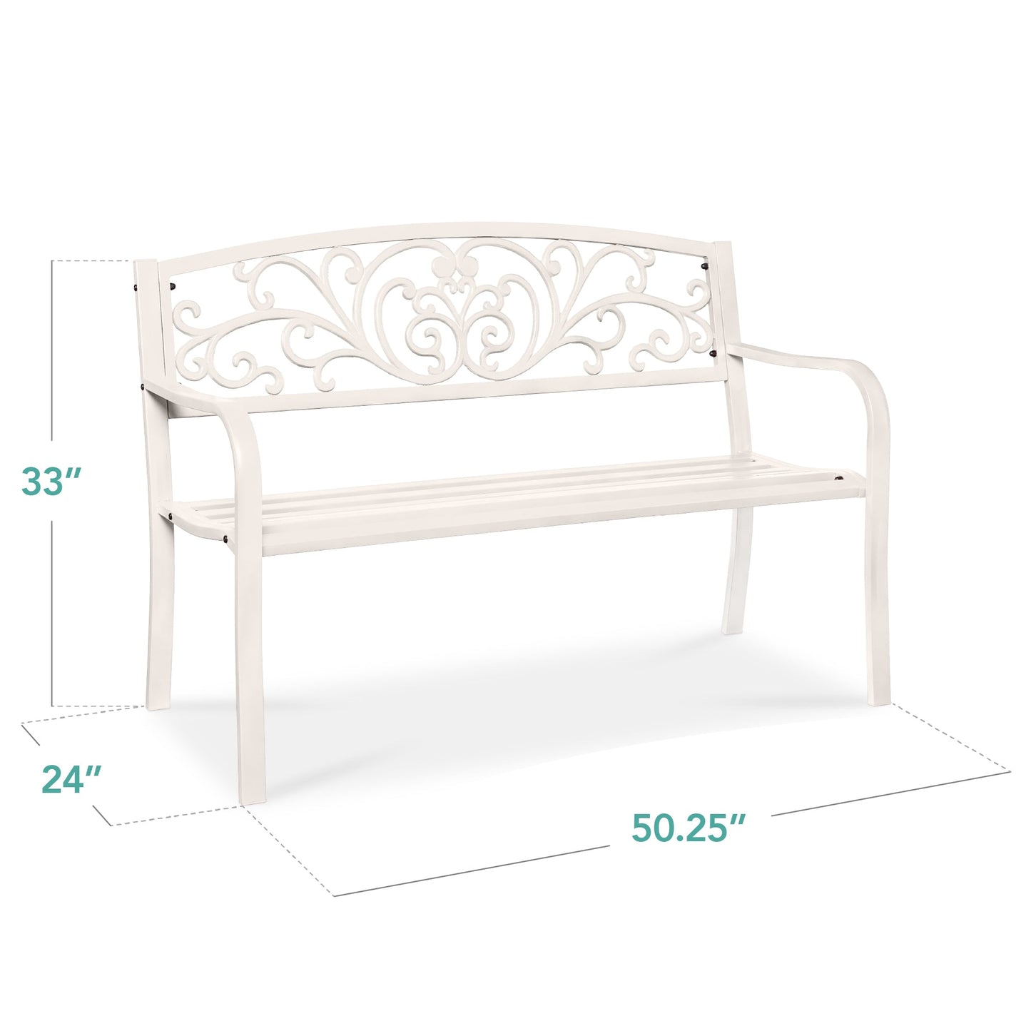 Steel Bench for Outdoor, Patio, Garden w/ Floral Design - 50in