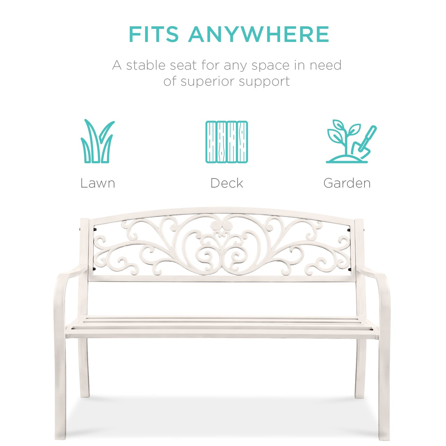 Steel Bench for Outdoor, Patio, Garden w/ Floral Design - 50in