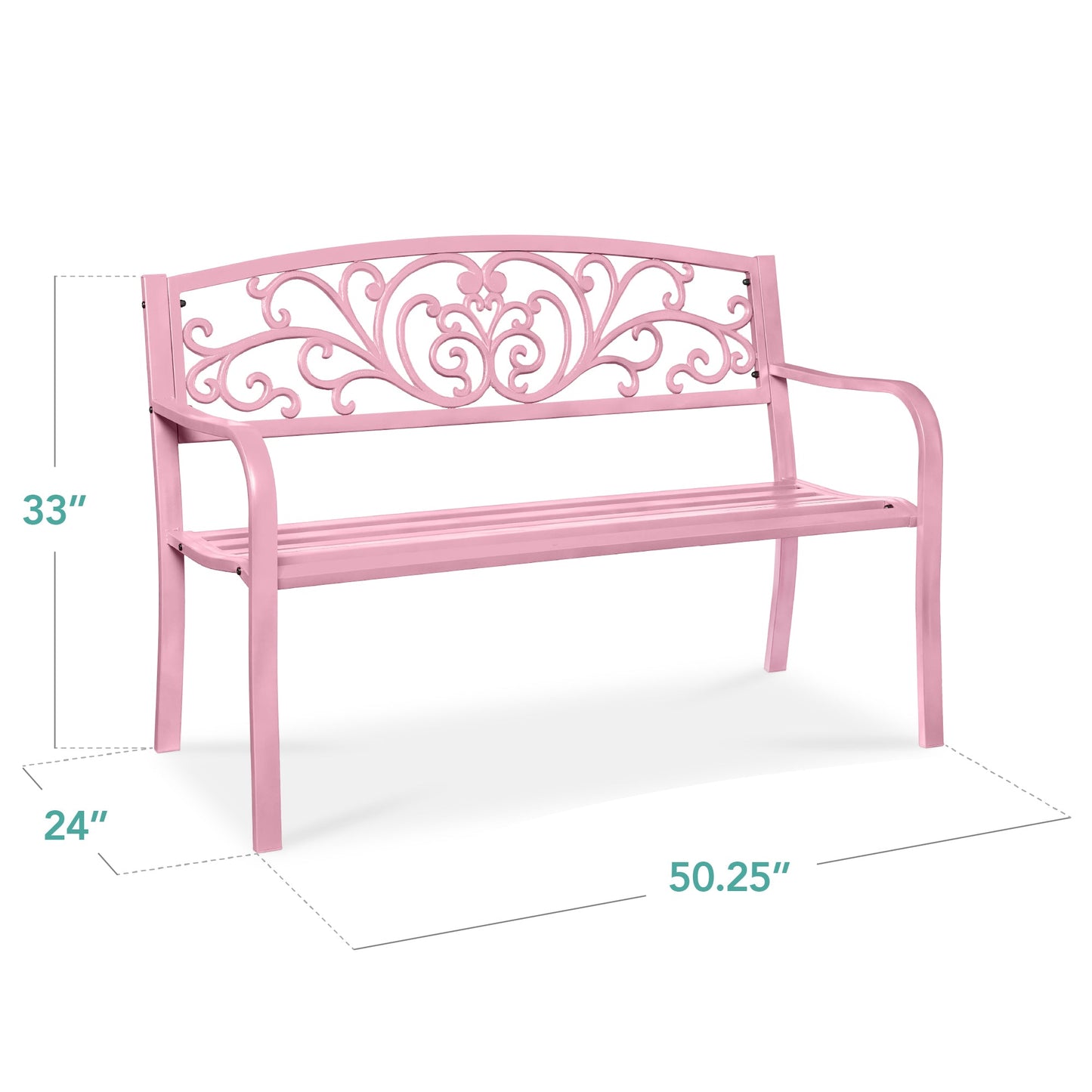 Steel Bench for Outdoor, Patio, Garden w/ Floral Design - 50in