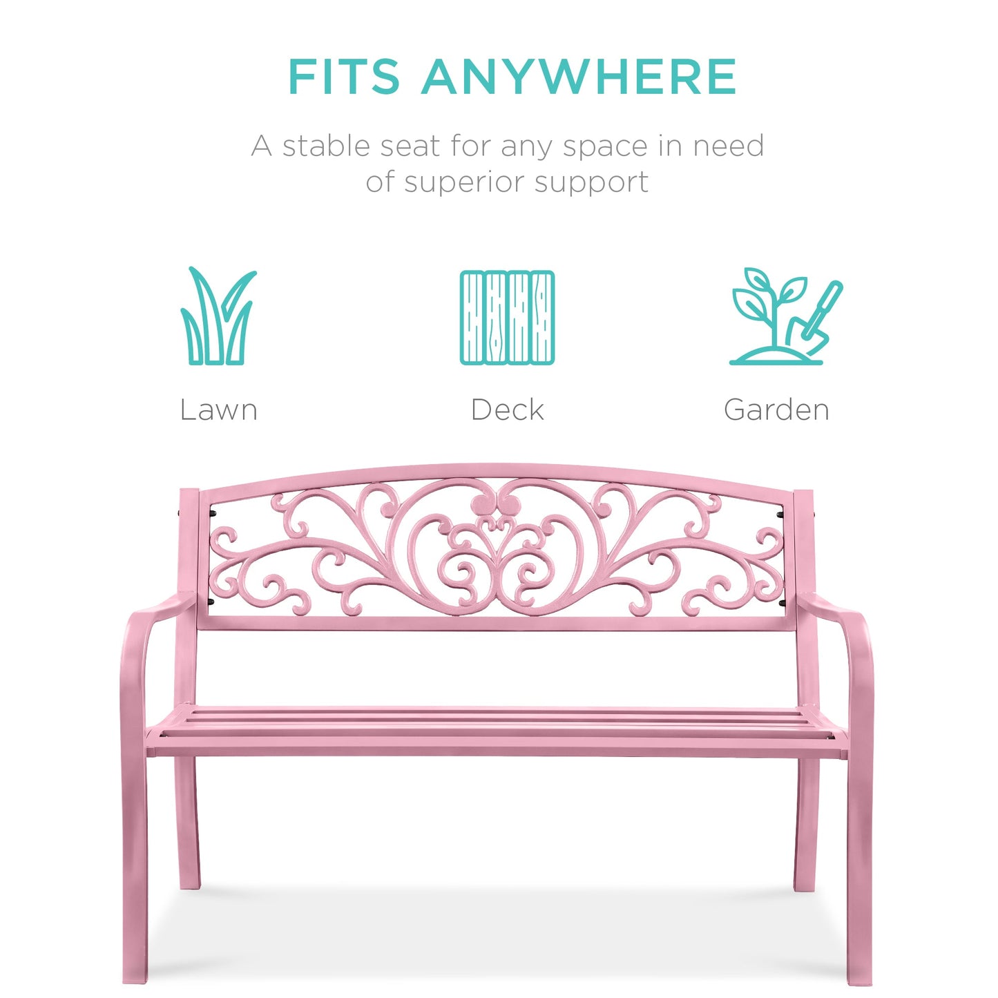 Steel Bench for Outdoor, Patio, Garden w/ Floral Design - 50in