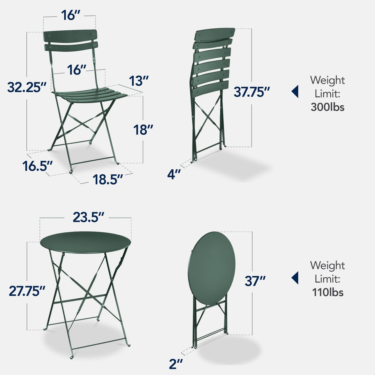 3-Piece Small Folding Patio Bistro Set w/ 2 Chairs