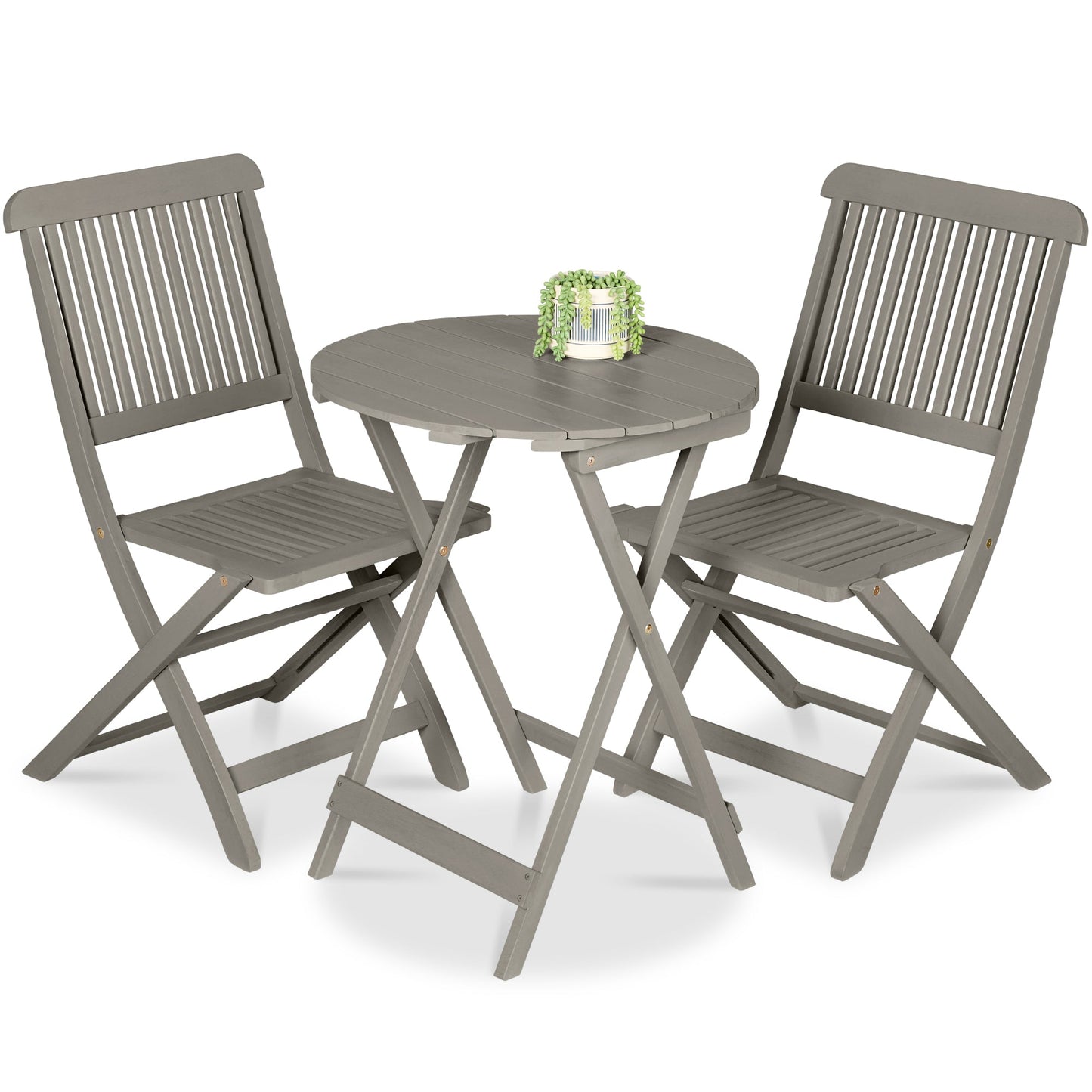 3-Piece Acacia Wood Bistro Set w/ Folding Table, 2 Chairs