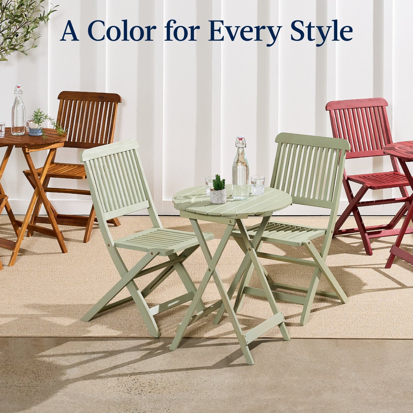 3-Piece Acacia Wood Bistro Set w/ Folding Table, 2 Chairs