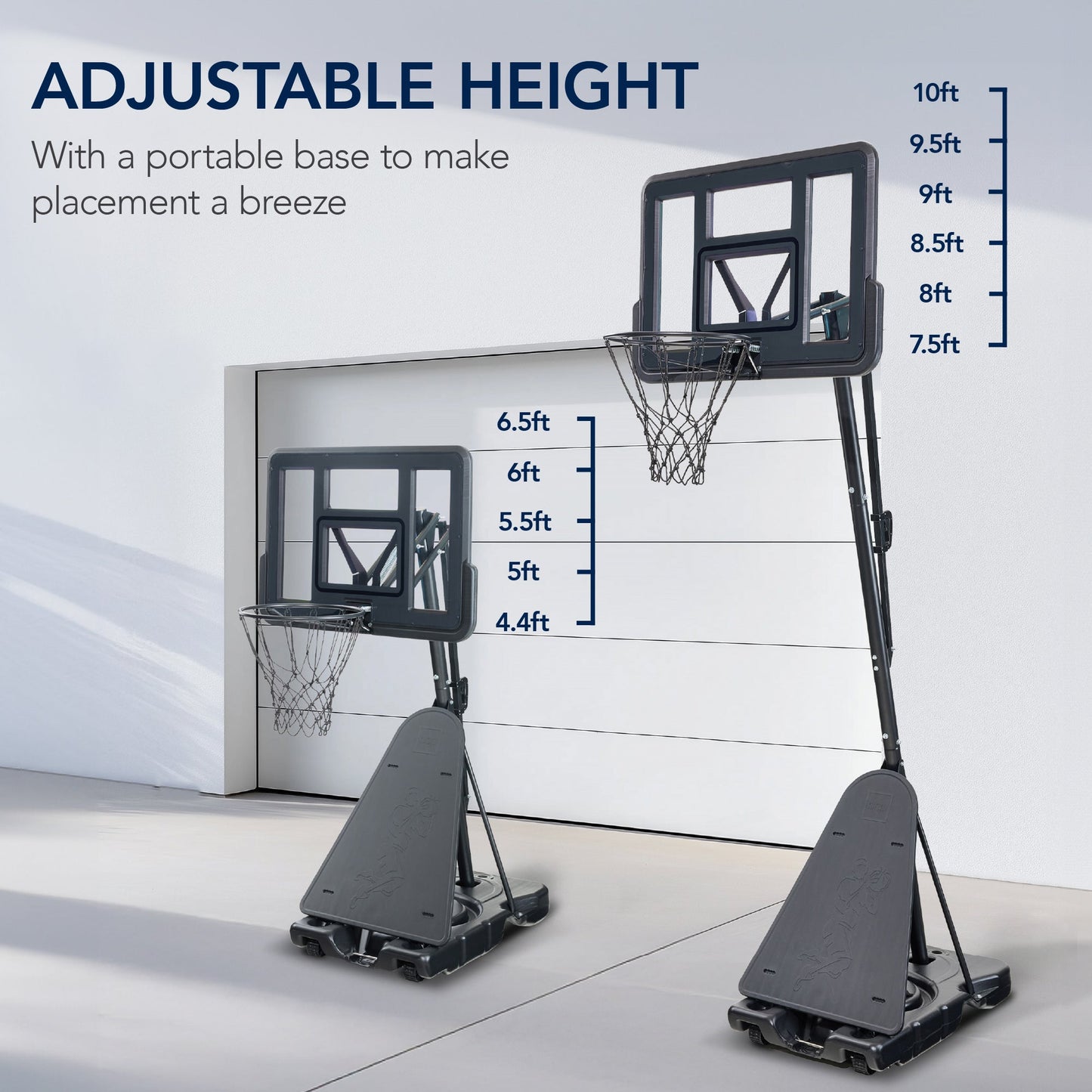 Adjustable 4.4-10ft Basketball Hoop, w/ Shatterproof Backboard,  Ball Return