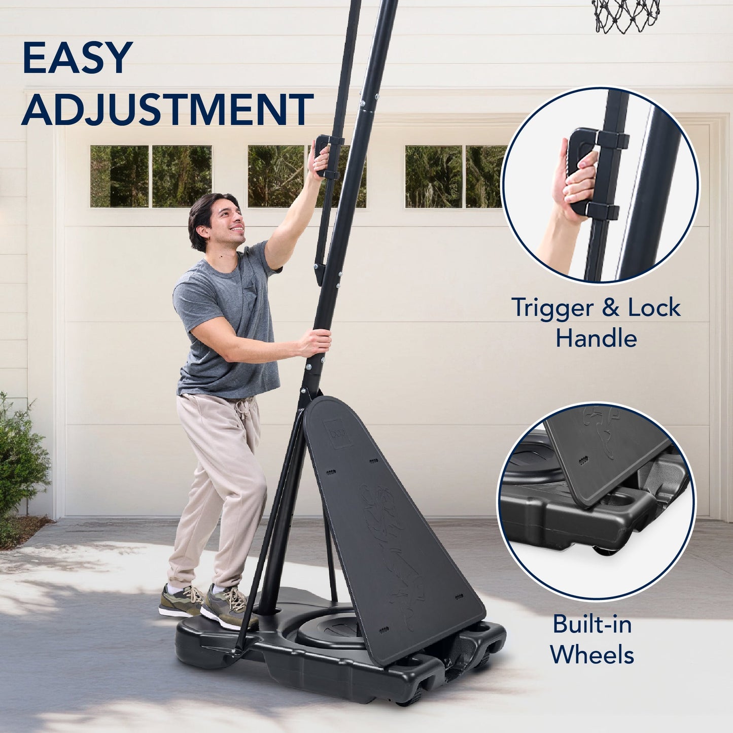 Adjustable 4.4-10ft Basketball Hoop, w/ Shatterproof Backboard,  Ball Return