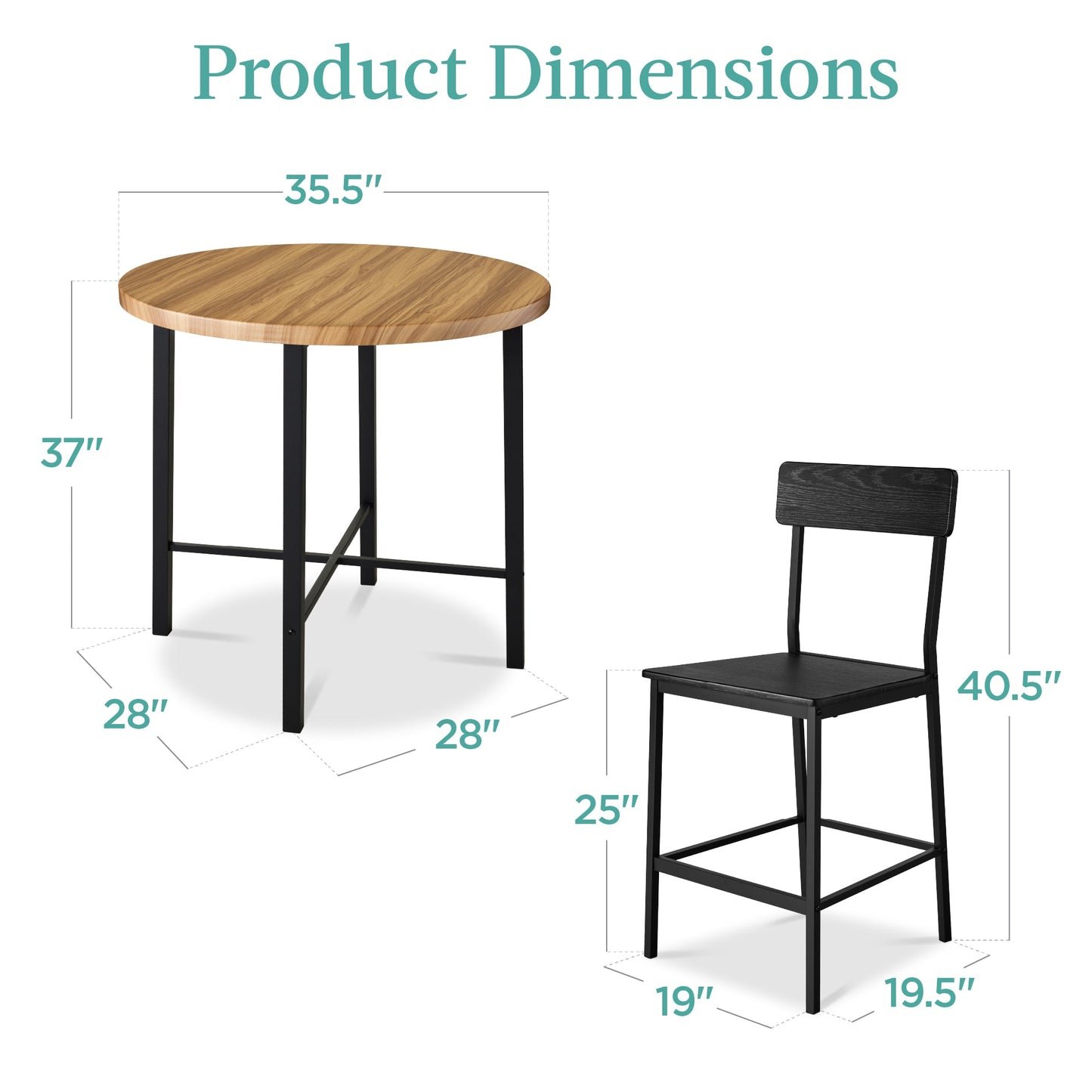 5-Piece Modern Round Counter Height Dining Set w/ 4 Chairs