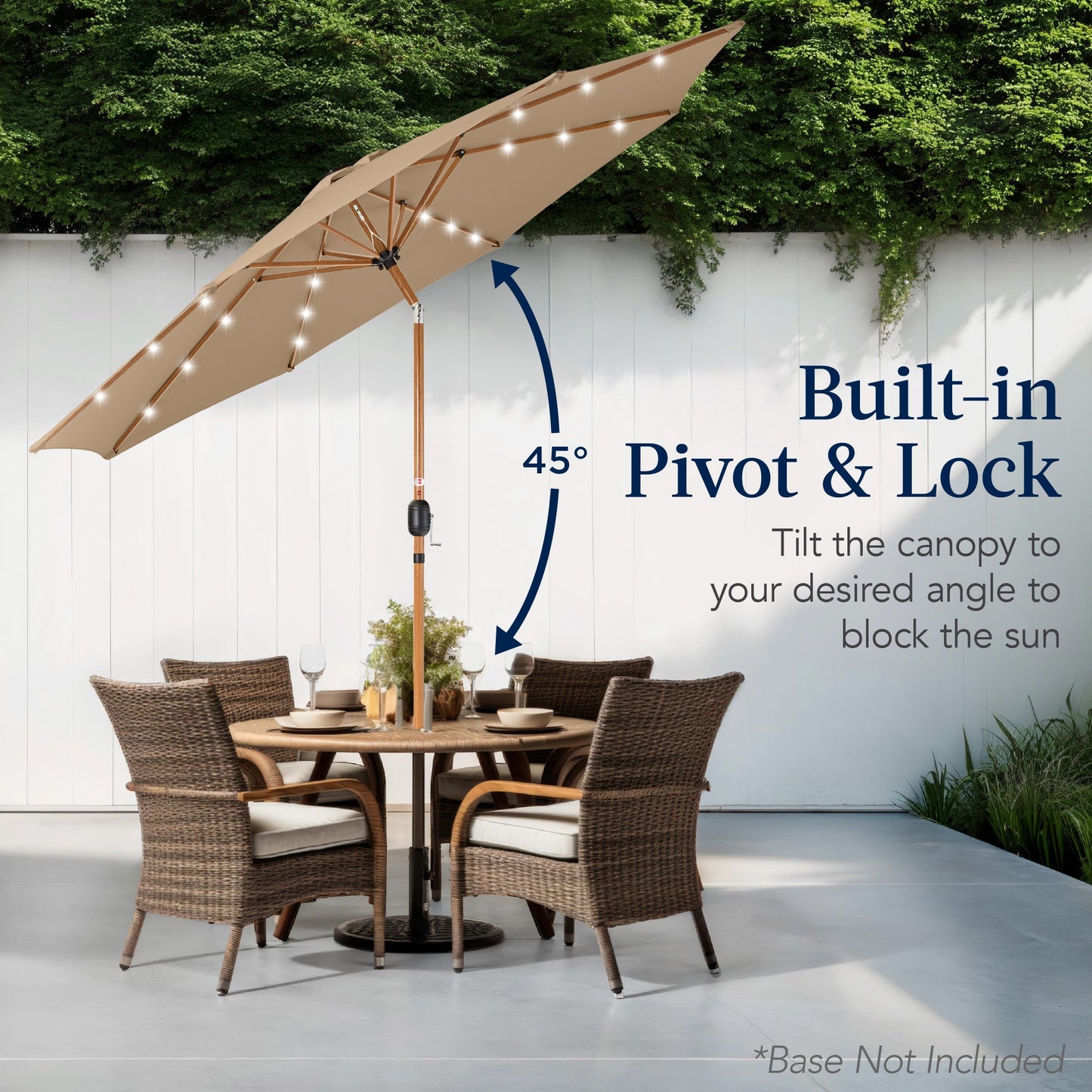 Woodgrain Pattern Solar LED Lighted Patio Umbrella w/ Adjustable Tilt - 10ft