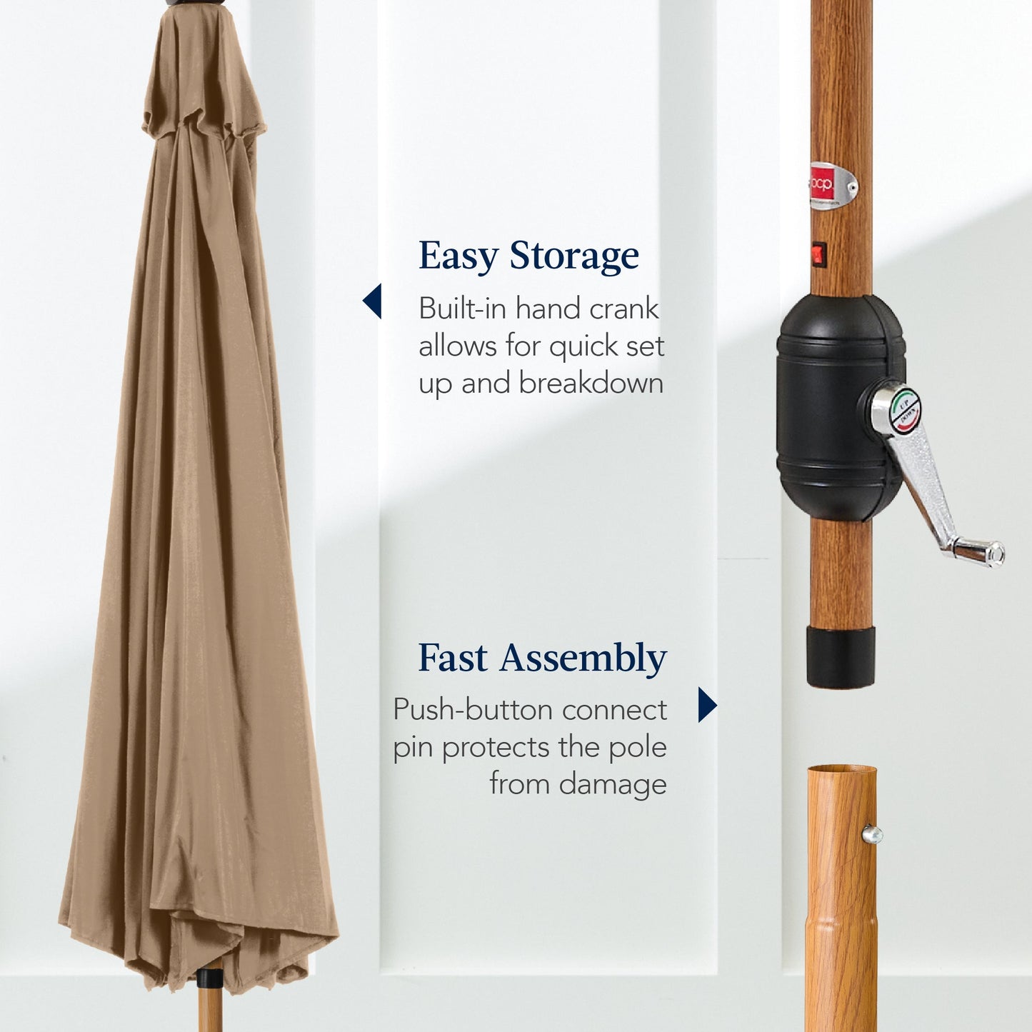 Woodgrain Pattern Solar LED Lighted Patio Umbrella w/ Adjustable Tilt - 10ft