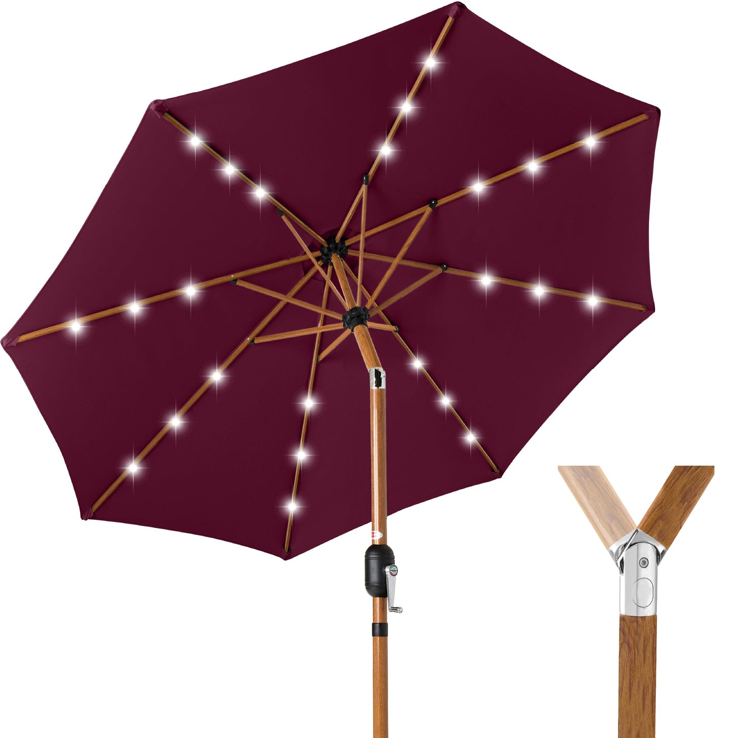 Woodgrain Pattern Solar LED Lighted Patio Umbrella w/ Adjustable Tilt - 10ft