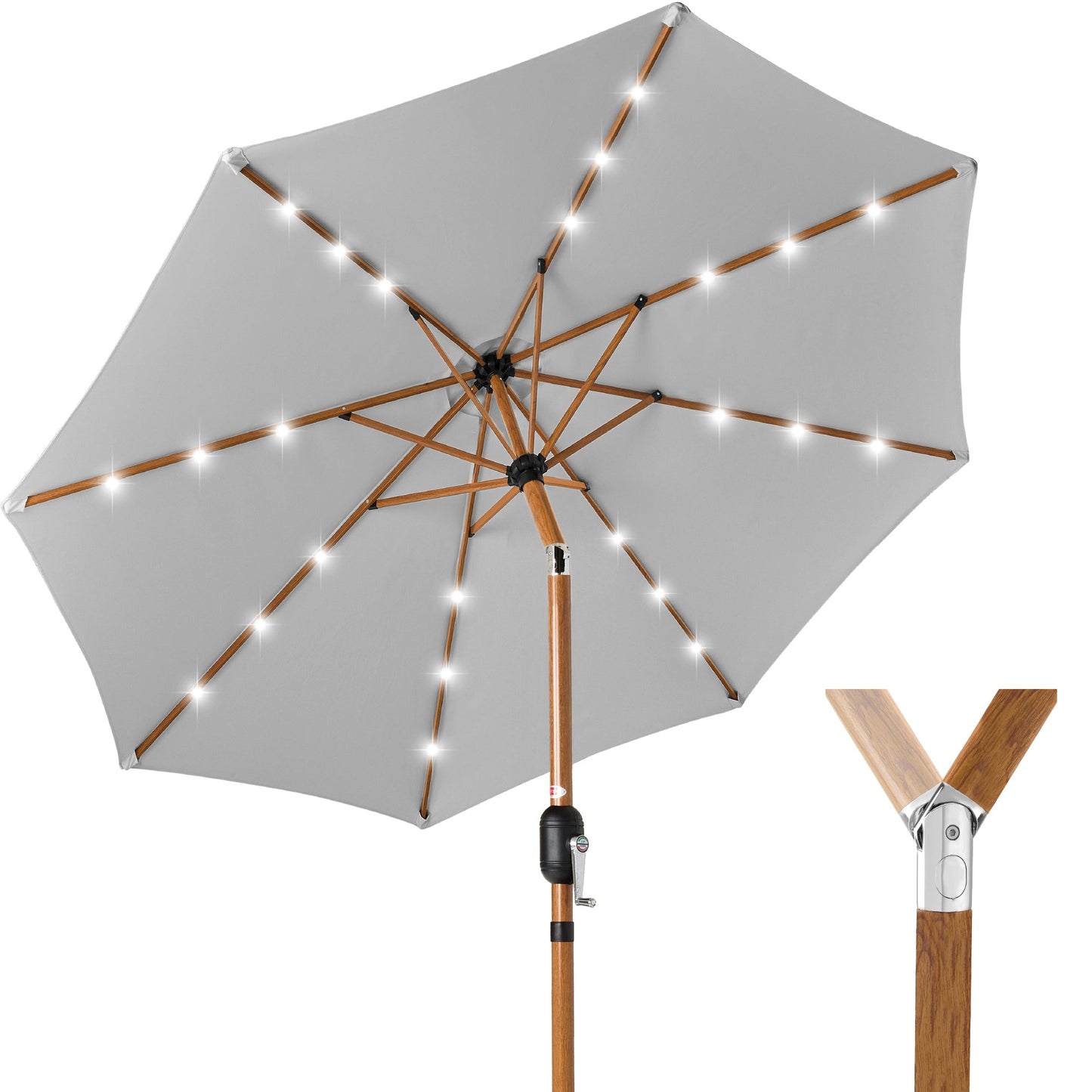 Woodgrain Pattern Solar LED Lighted Patio Umbrella w/ Adjustable Tilt - 10ft
