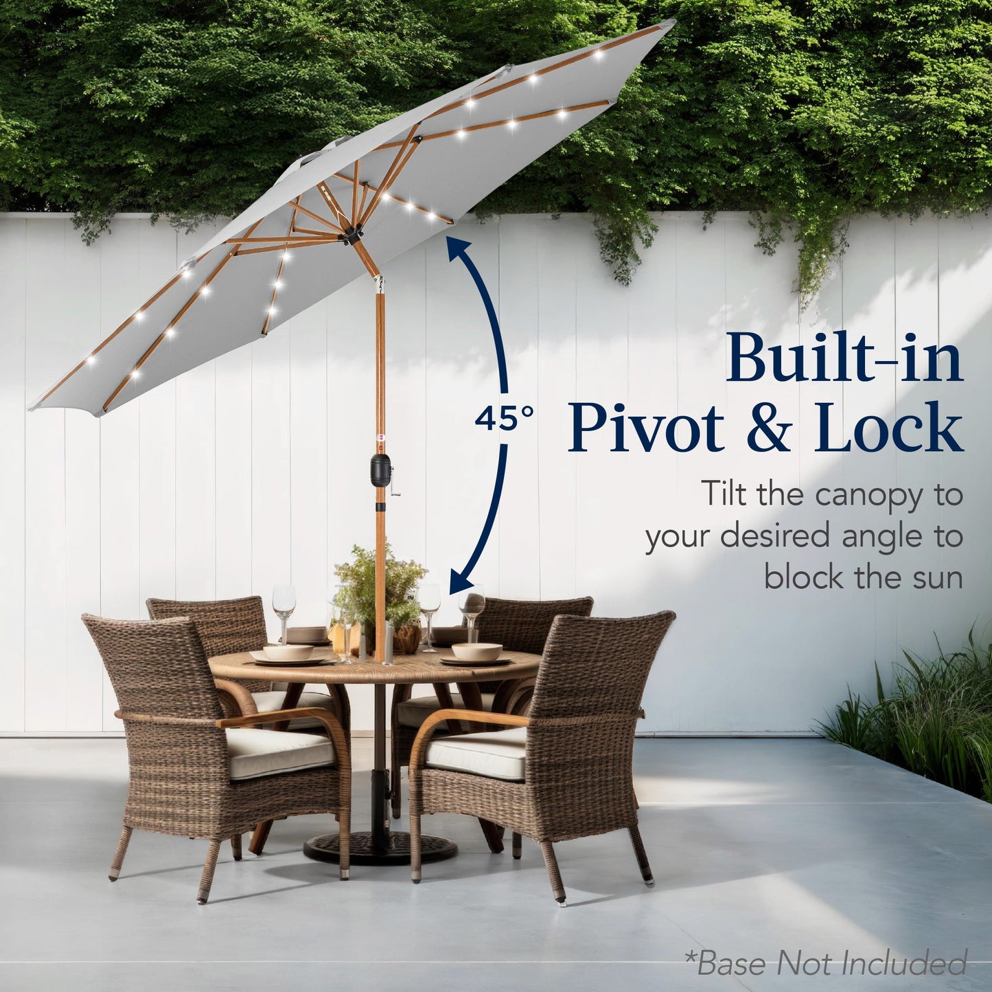 Woodgrain Pattern Solar LED Lighted Patio Umbrella w/ Adjustable Tilt - 10ft