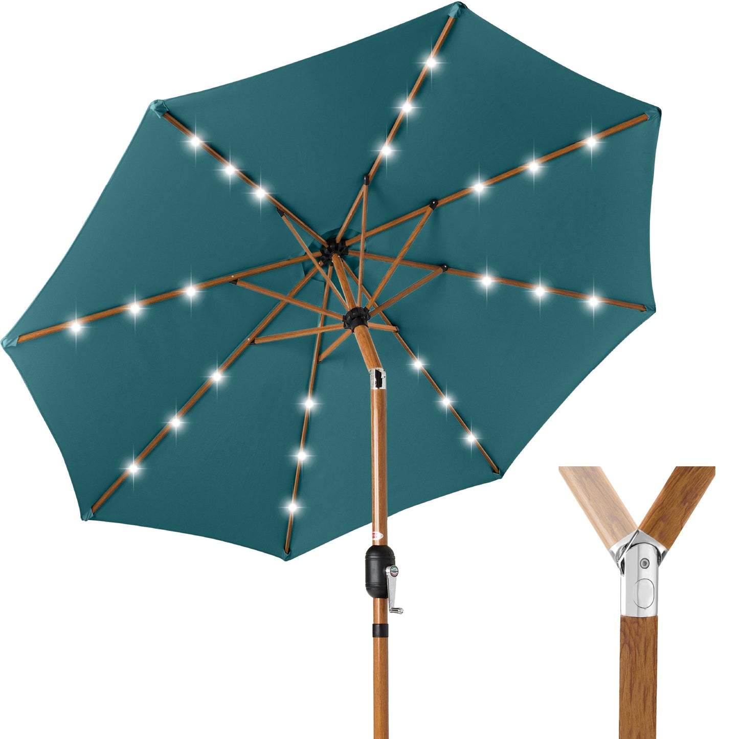 Woodgrain Pattern Solar LED Lighted Patio Umbrella w/ Adjustable Tilt - 10ft