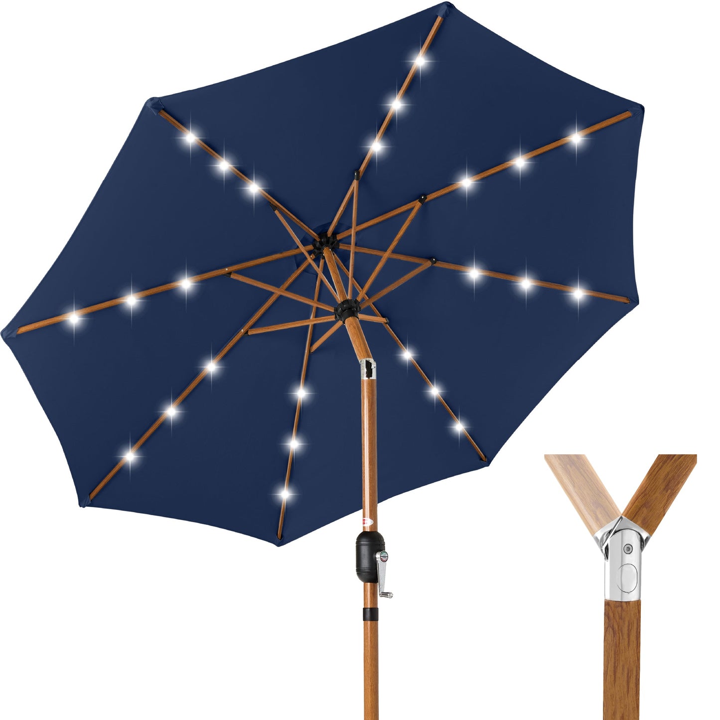 Woodgrain Pattern Solar LED Lighted Patio Umbrella w/ Adjustable Tilt - 10ft