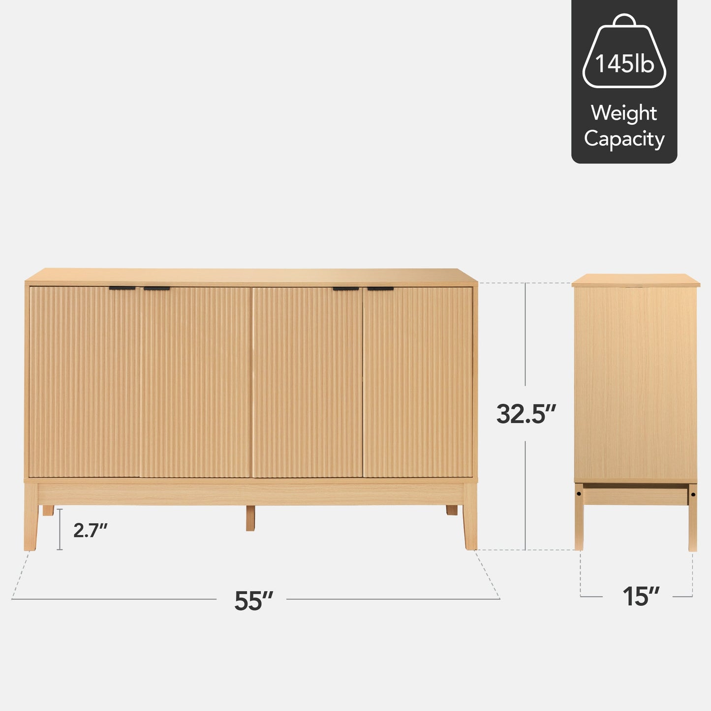 4-Door Reeded Storage Cabinet, Accent Furniture, Sideboard