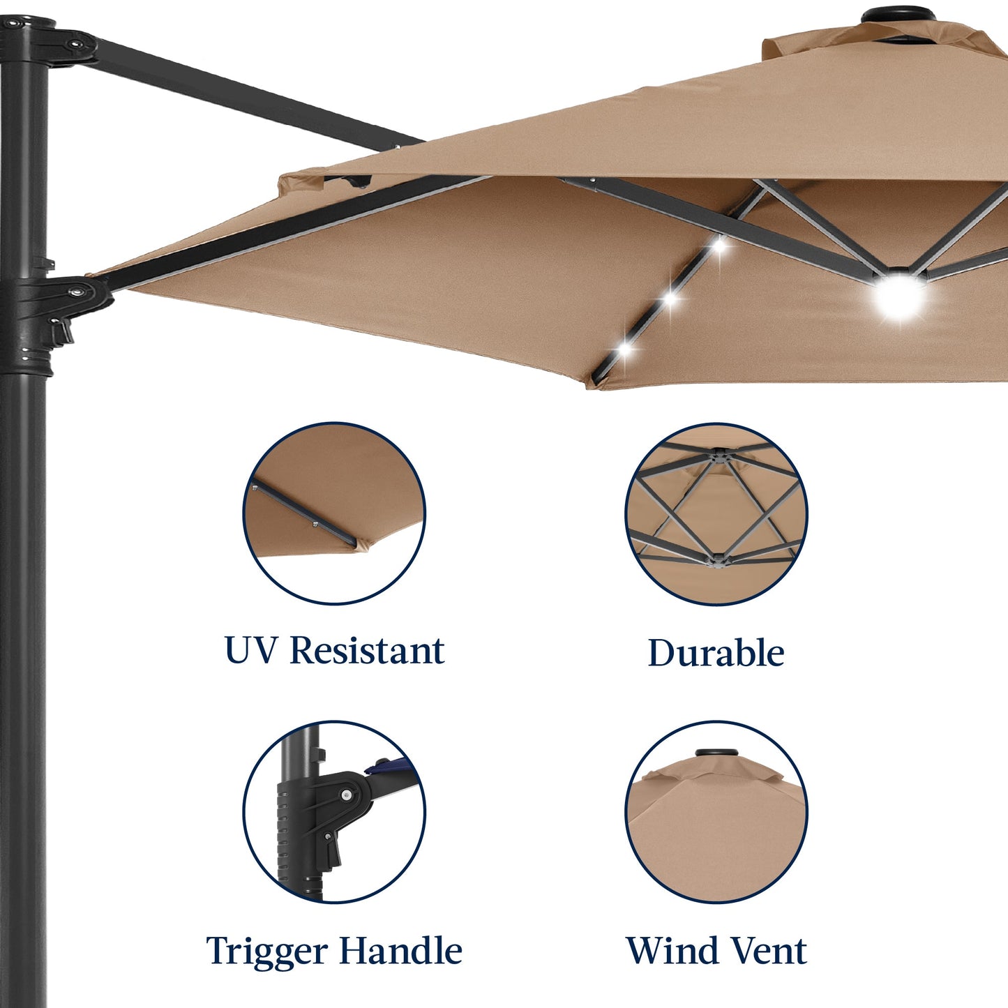 360 LED Rotating Cantilever Offset Patio Umbrella - 10ft