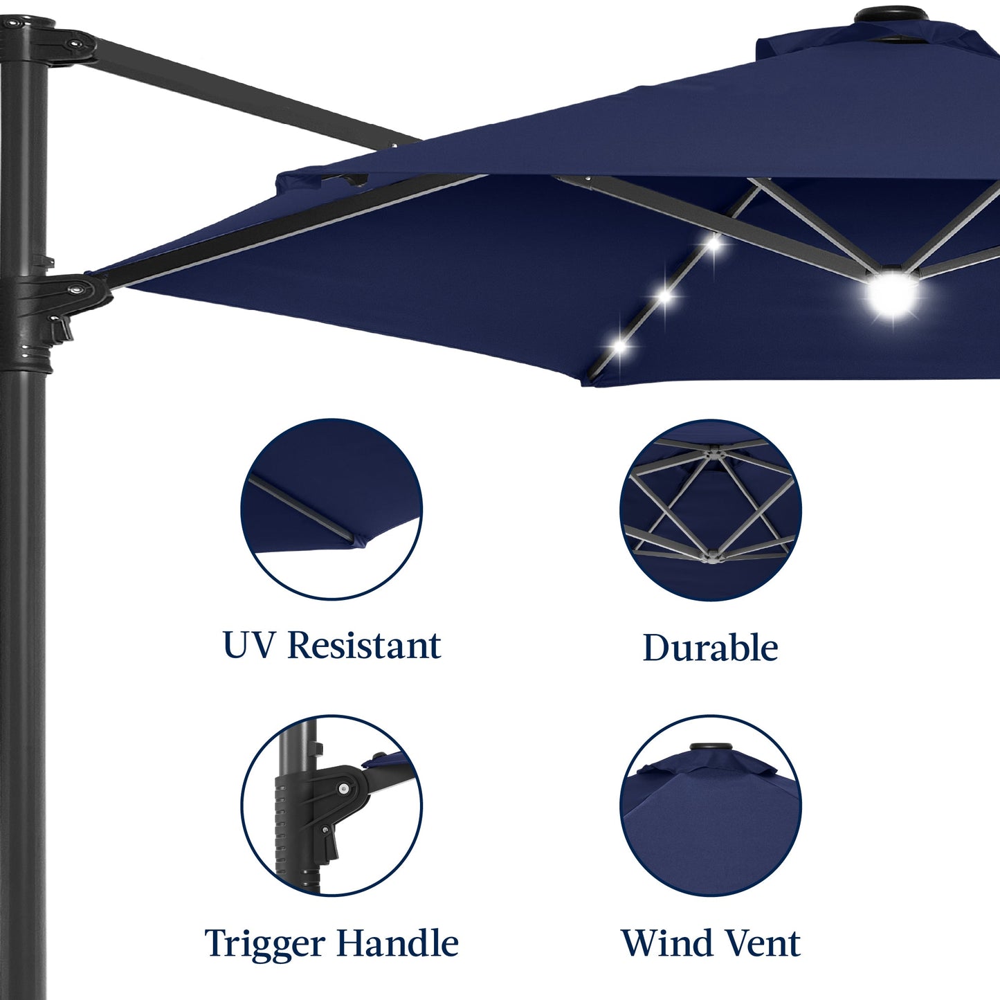 360 LED Rotating Cantilever Offset Patio Umbrella - 10ft