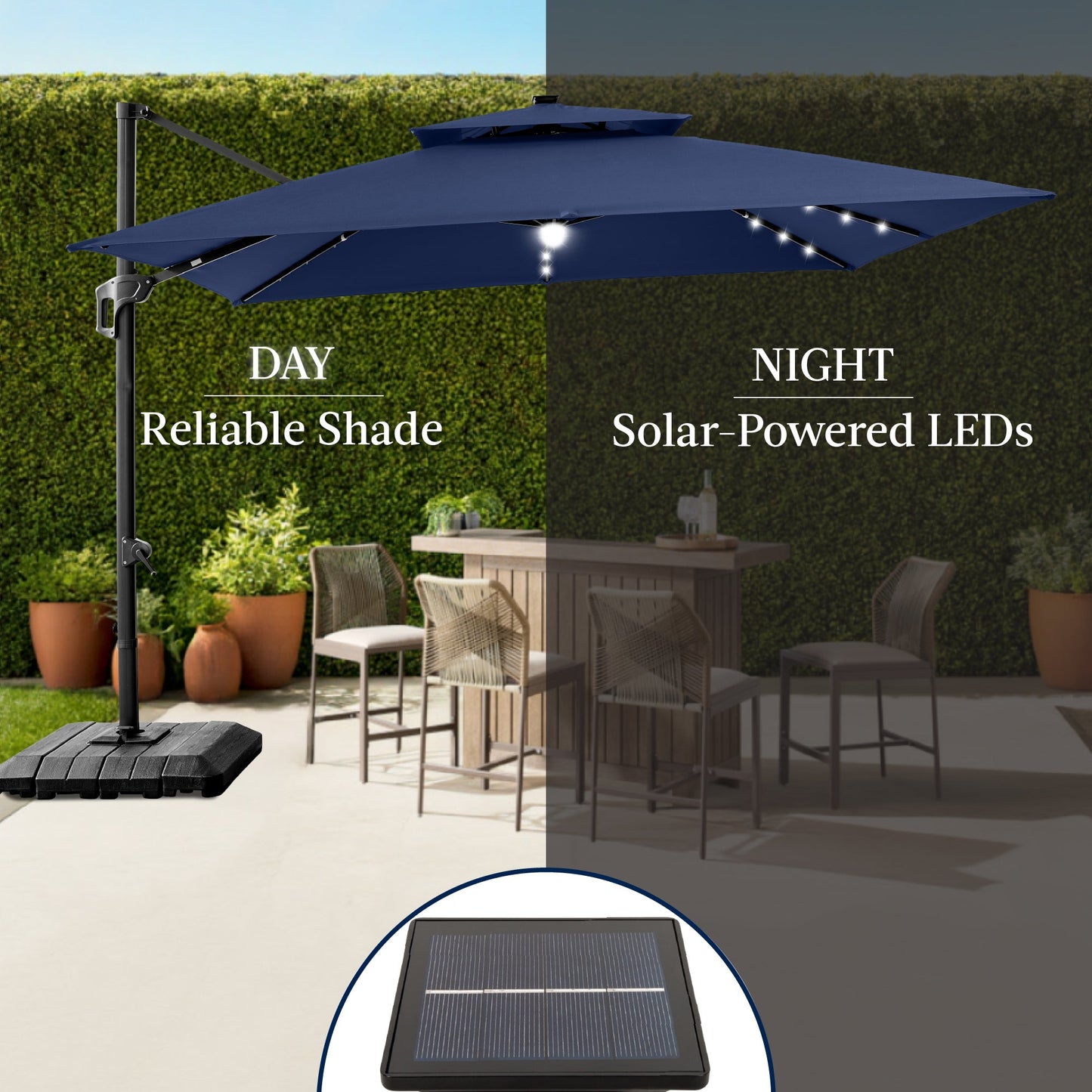 12x12ft 2-Tier Outdoor Solar LED Cantilever Patio Umbrella