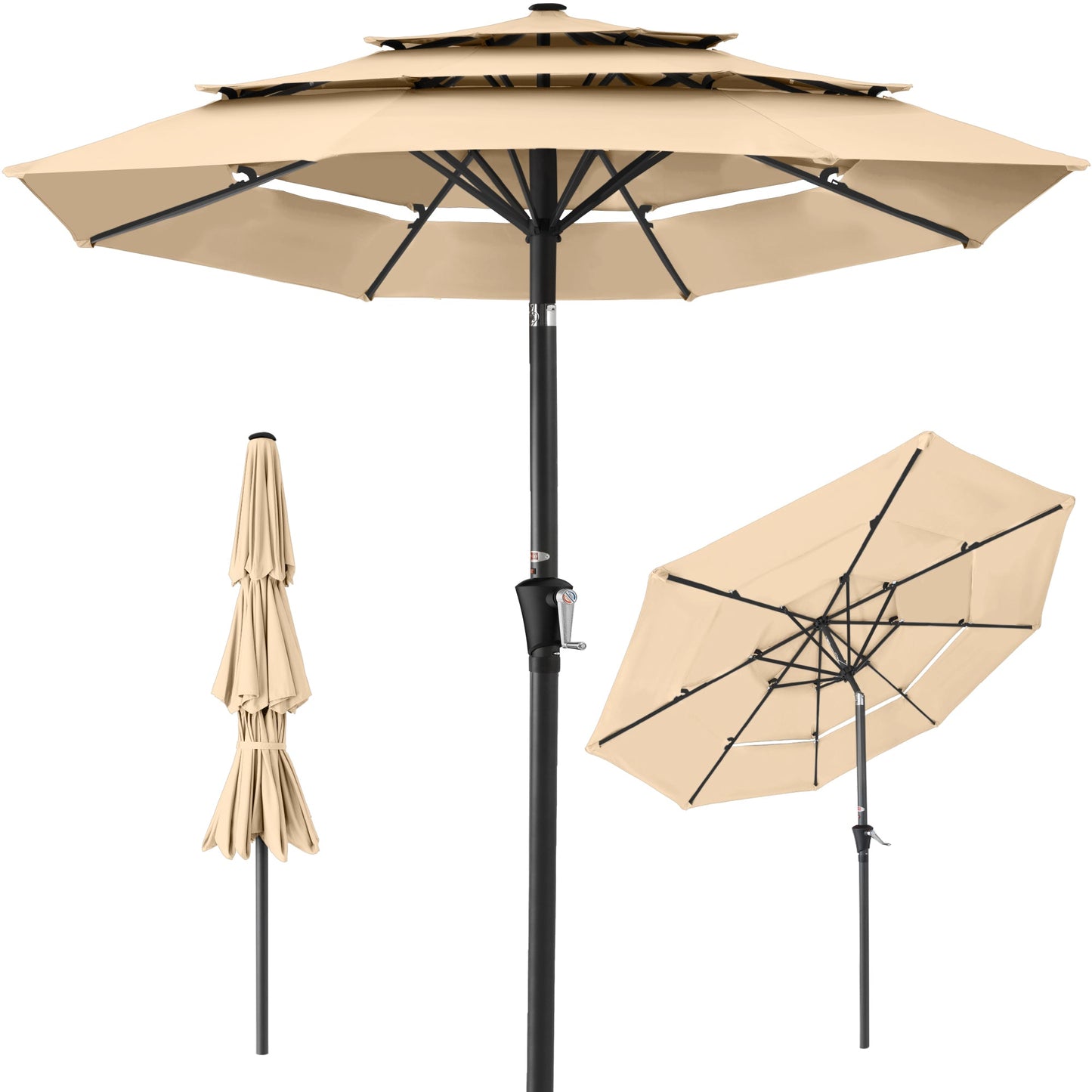 3-Tier Patio Umbrella w/ Tilt Adjustment, Crank - 10ft