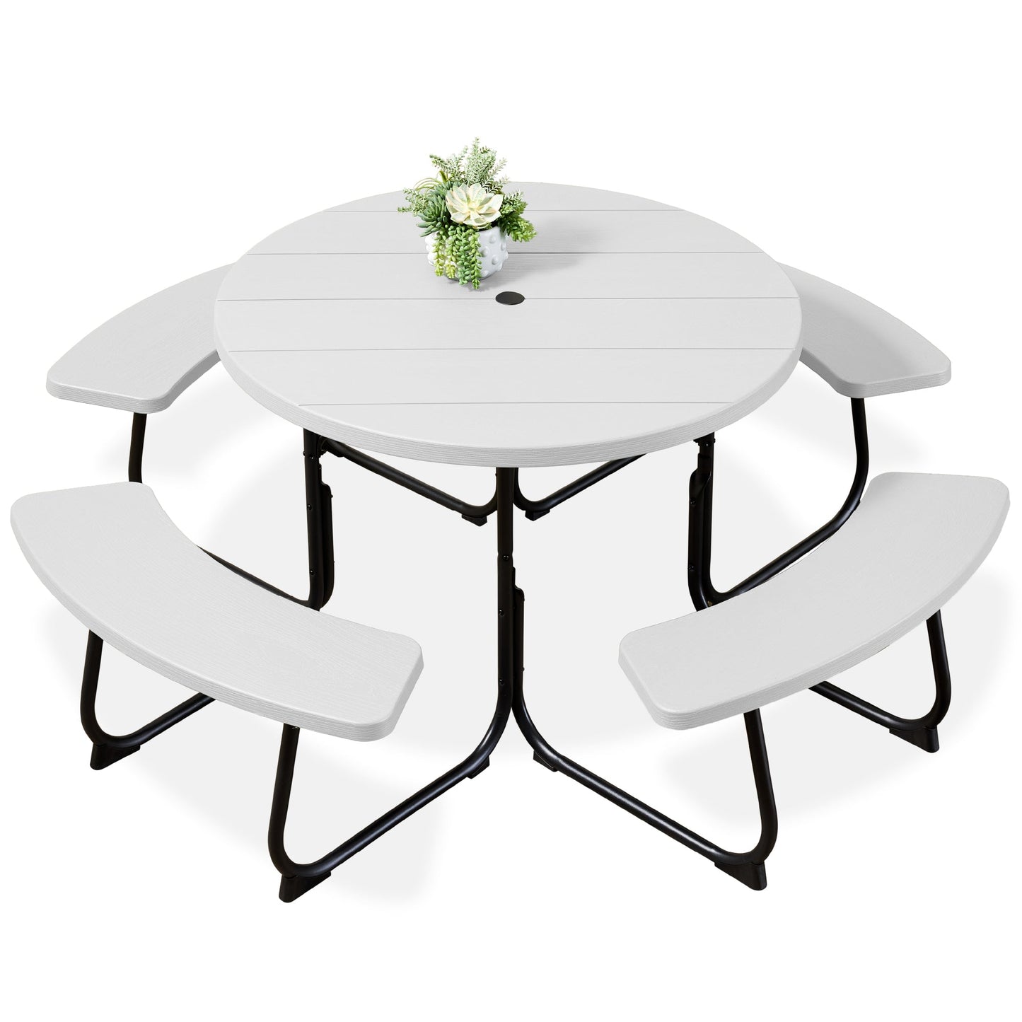 8-Person Circular Picnic Table w/ Umbrella Hole, 4 Benches